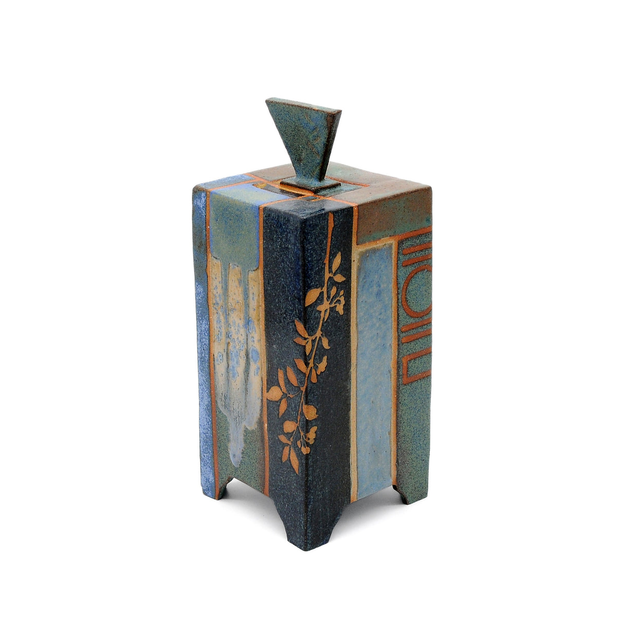 MK51 Dojagi Box with brass kintsugi By Miae Kim ceramics available at Padstow Gallery, Cornwall