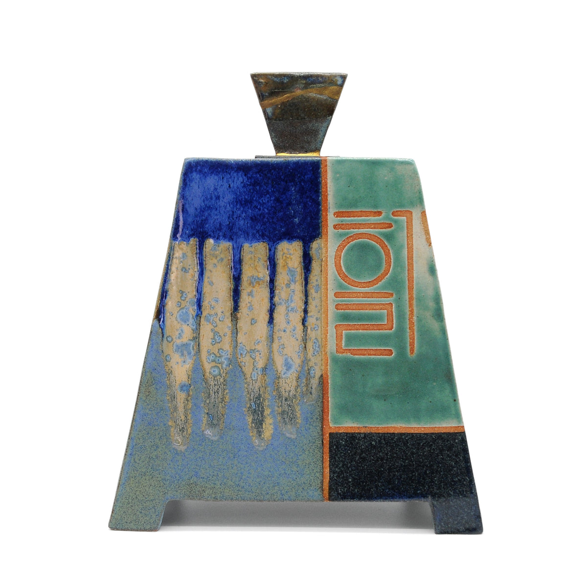 MK48 Box Pyramid with brass kintsugi By Miae Kim ceramics available at Padstow Gallery, Cornwall