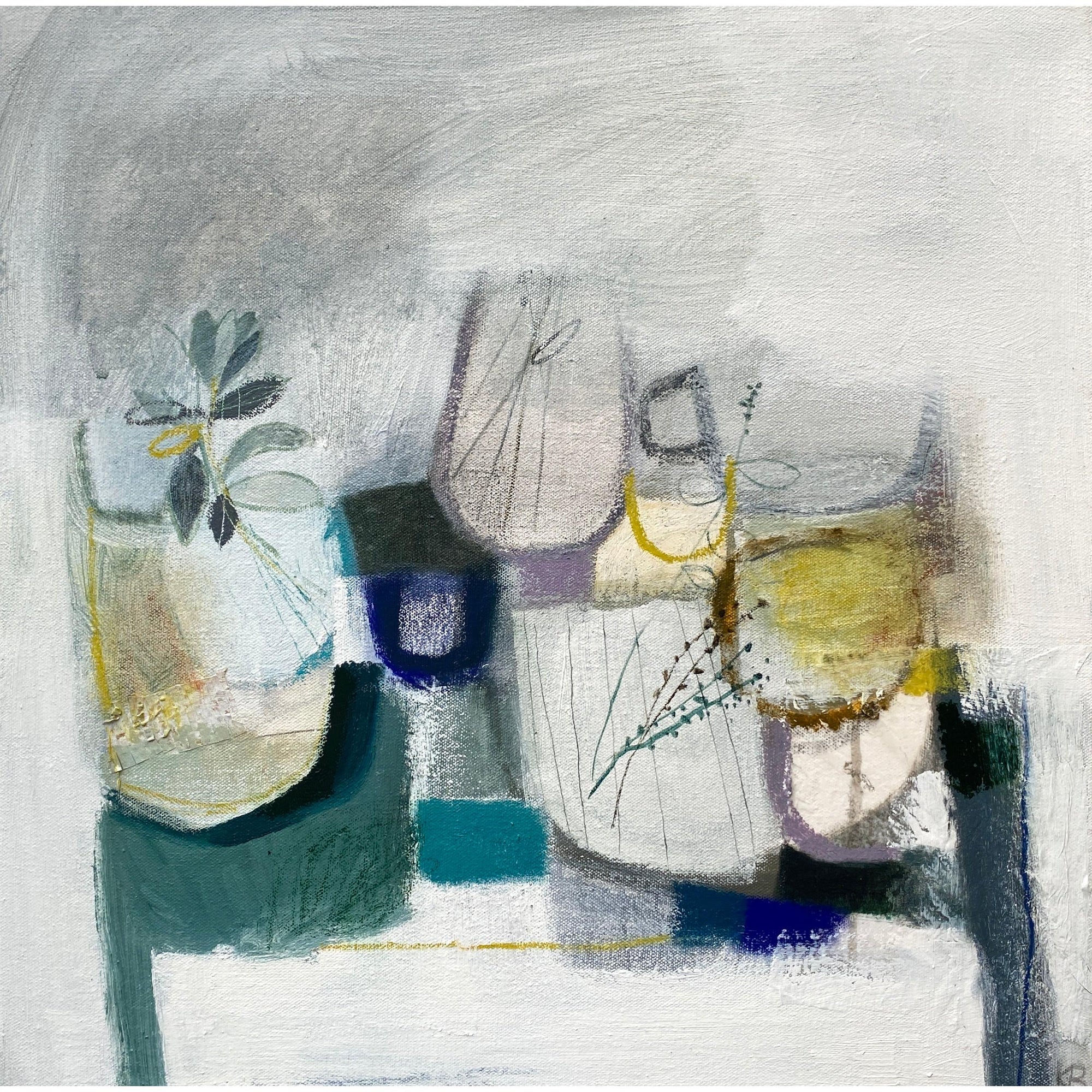 Softly Spoken 1, mixed media & collage by Karen Birchwood, available from Padstow Gallery, Cornwall
