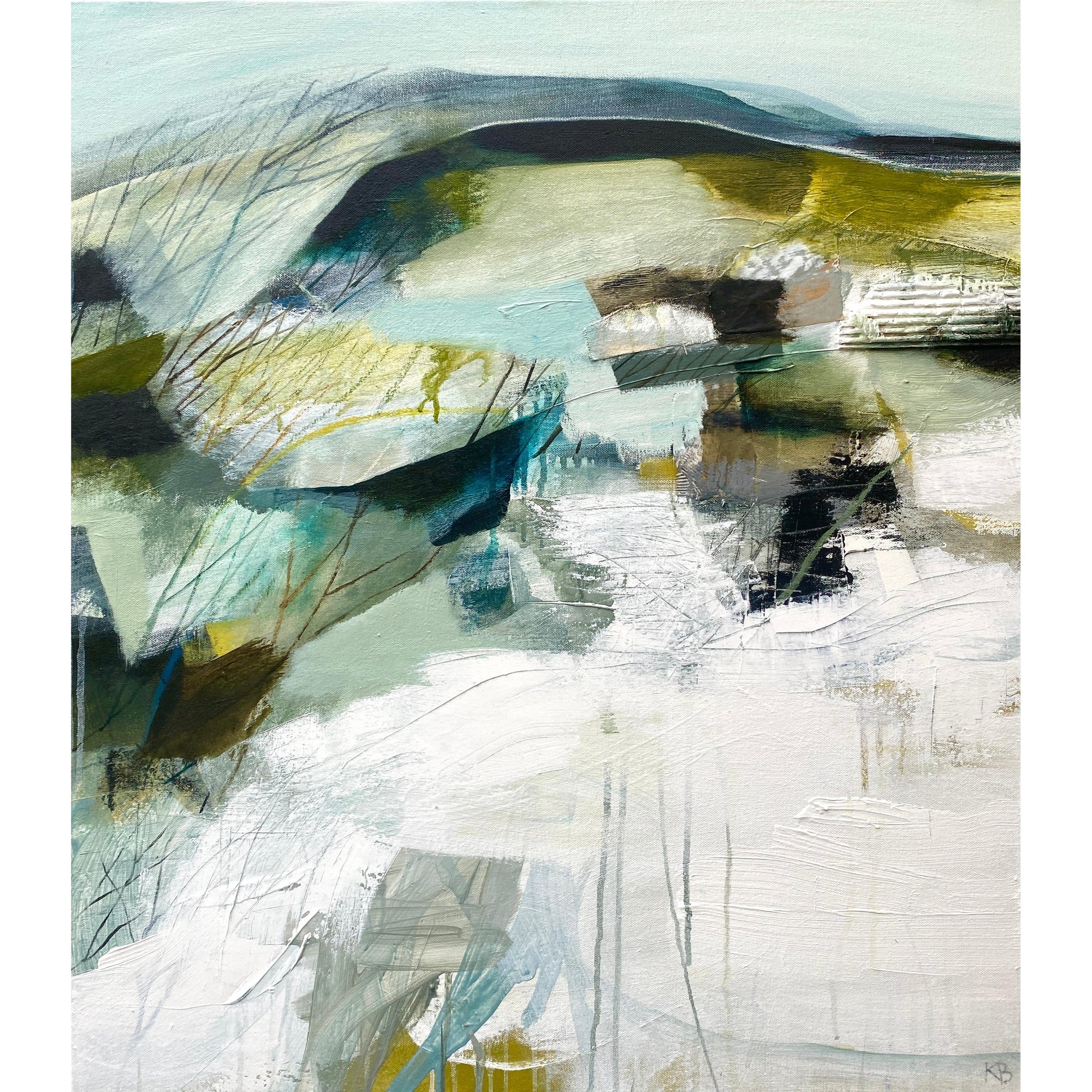 Tor 3, mixed media & collage by Karen Birchwood, available from Padstow Gallery, Cornwall