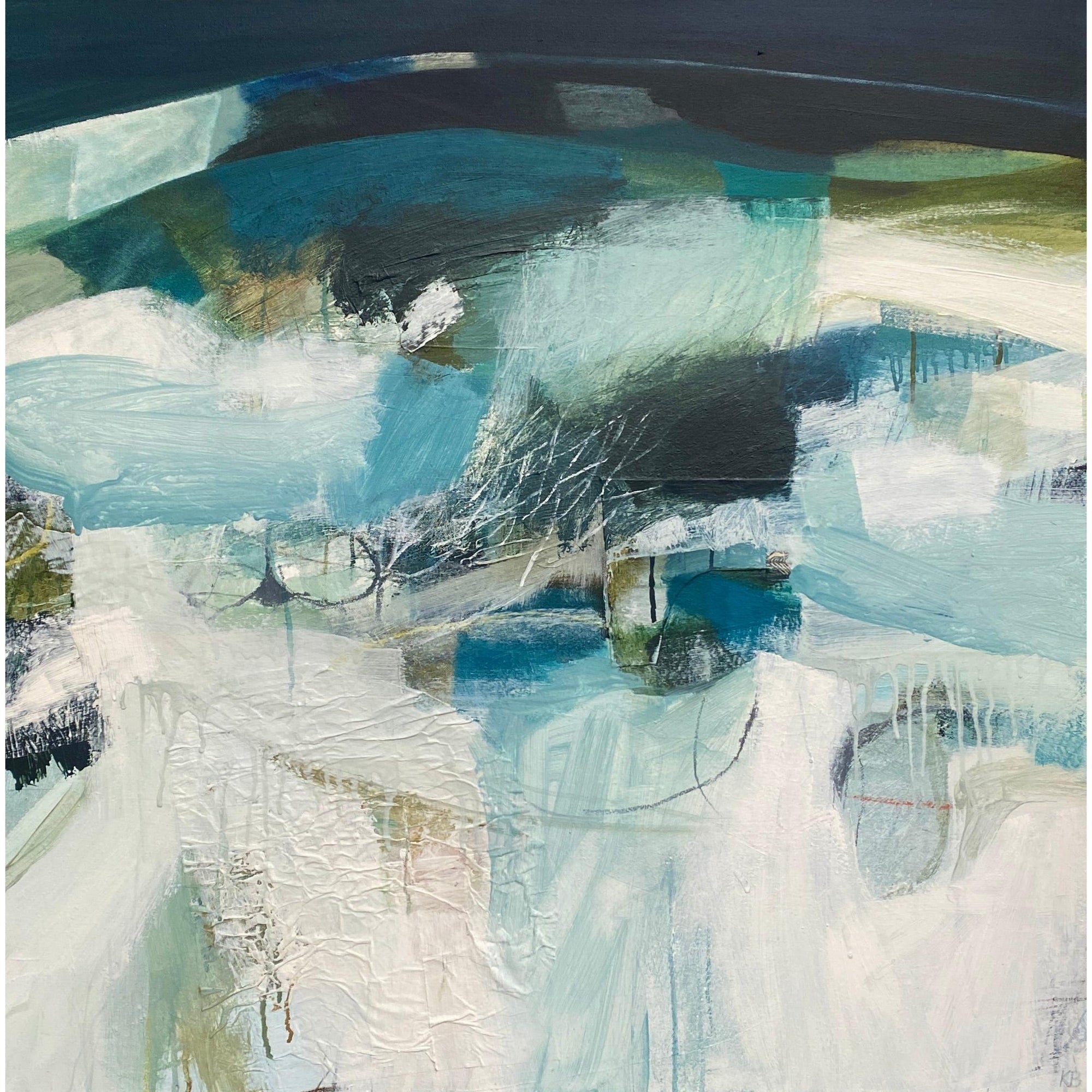 Gorse Hill 1, mixed media & collage by Karen Birchwood, available from Padstow Gallery, Cornwall