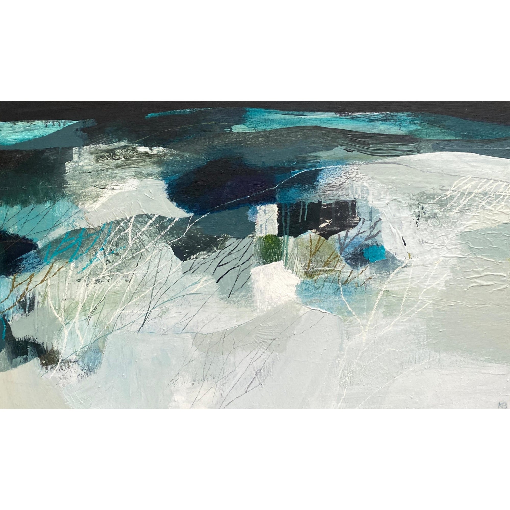 Gorse Hill 2, mixed media & collage by Karen Birchwood, available from Padstow Gallery, Cornwall