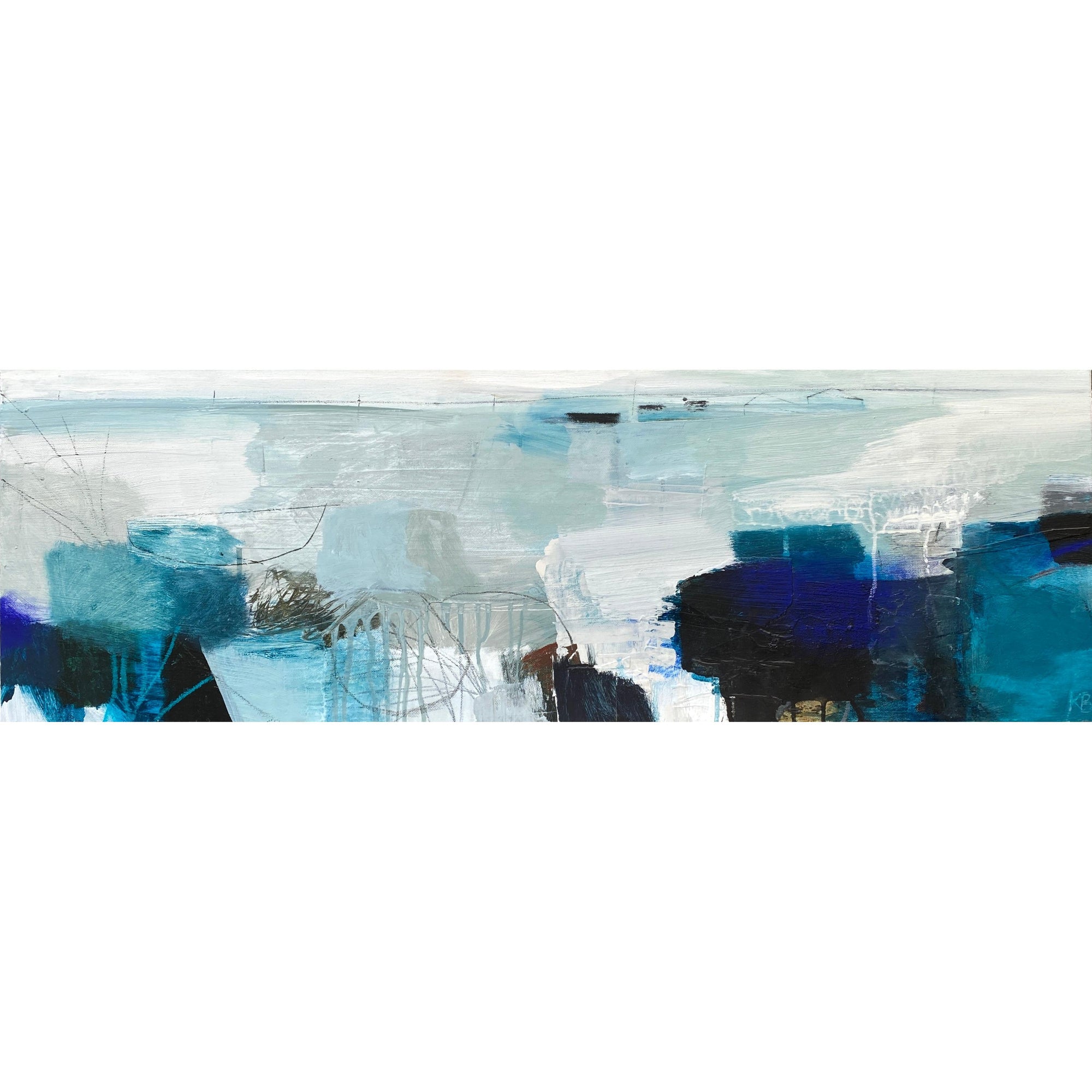 Salt Land, mixed media & collage by Karen Birchwood, available from Padstow Gallery, Cornwall
