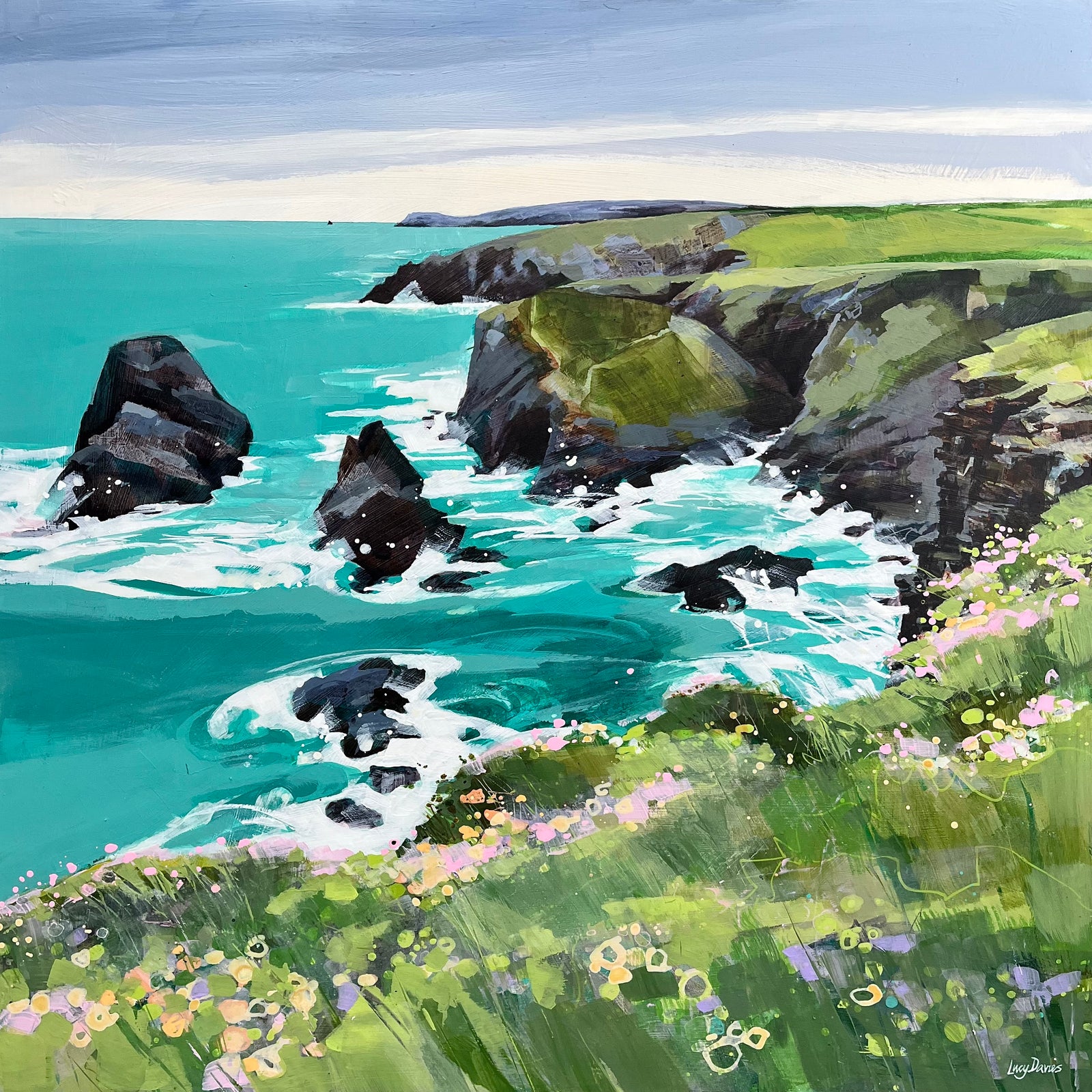Minnows Islands, near Porthcothan by Lucy Davies available at Padstow Gallery, Cornwall