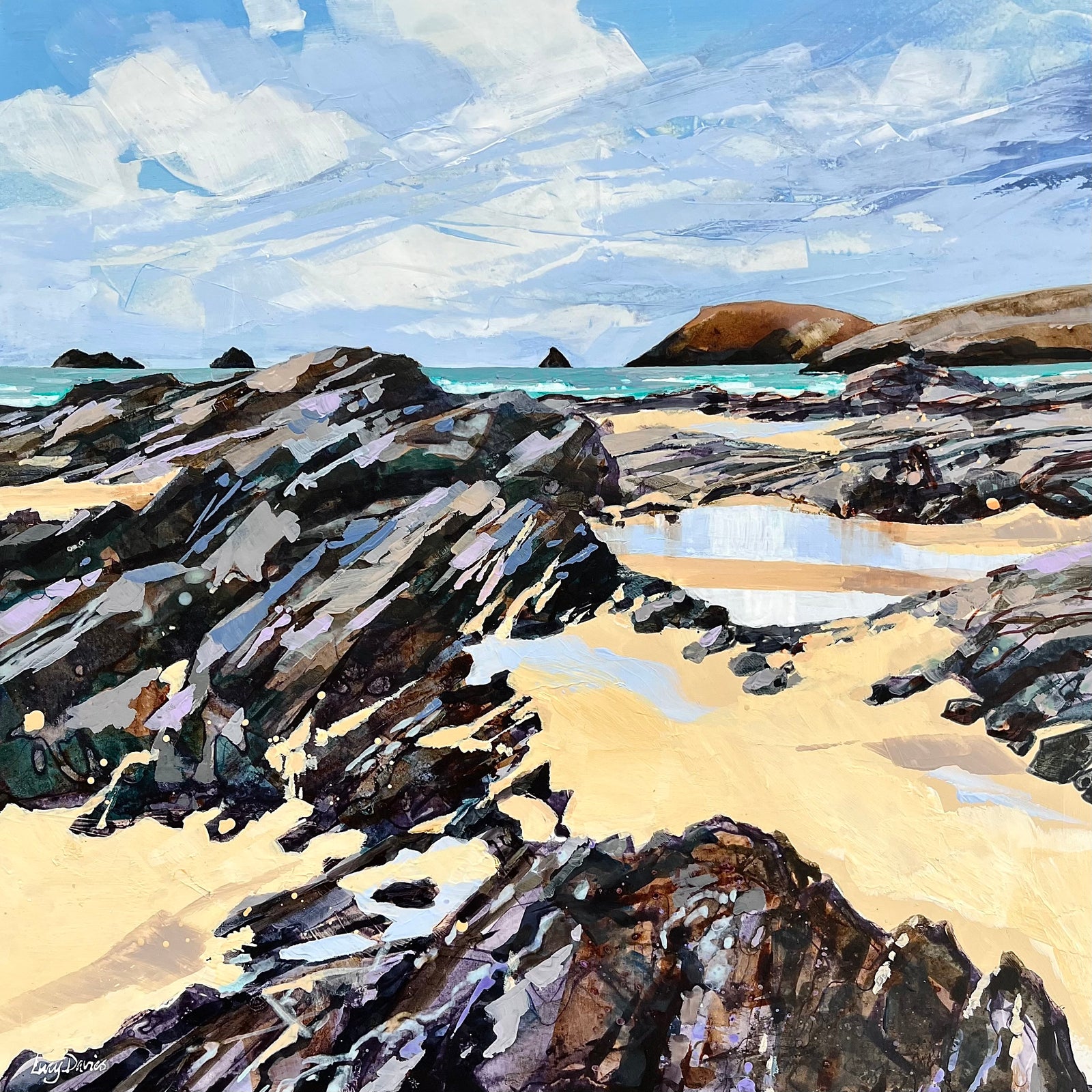 'Between Constantine and Booby's Bay' acrylic original by Lucy Davies, available at Padstow Gallery, Cornwall