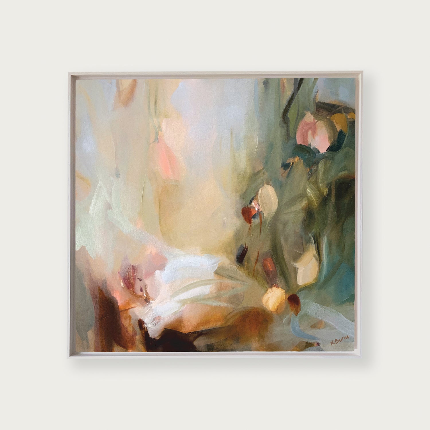 Ivy Gate by Kate Burns. Abstract painting with soft colors on a white background