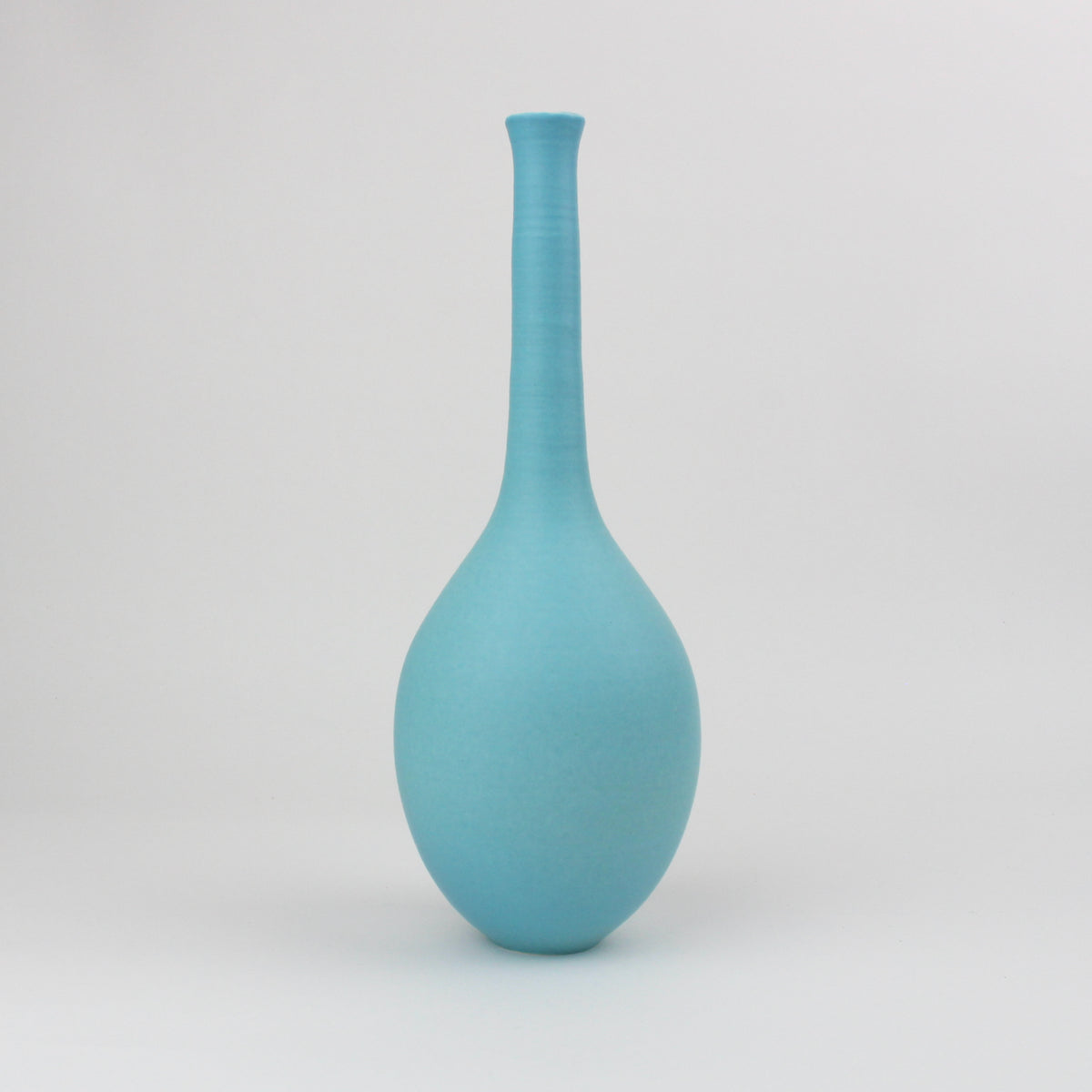 LB175 Turquoise Long-Necked Oval Vase by Lucy Burley, available at Padstow Gallery, Cornwall