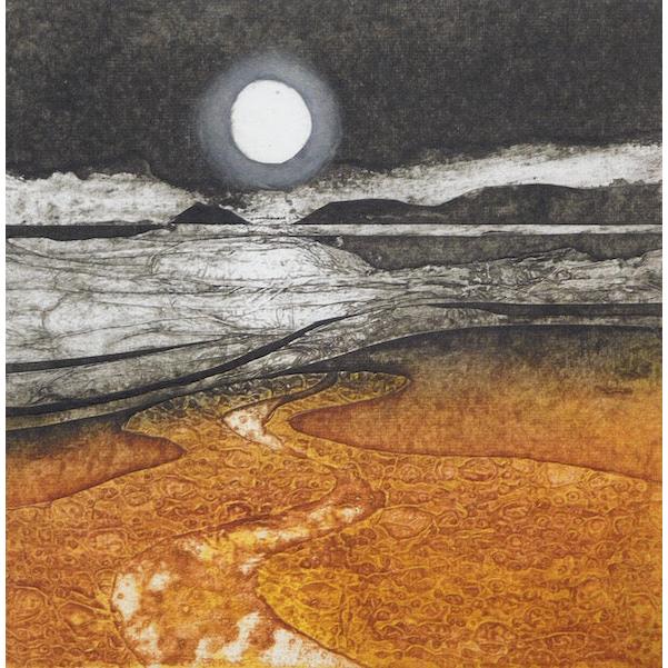 Liquid Gold, collagraph by Sarah Ross-Thompson, available at Padstow Gallery, Cornwall