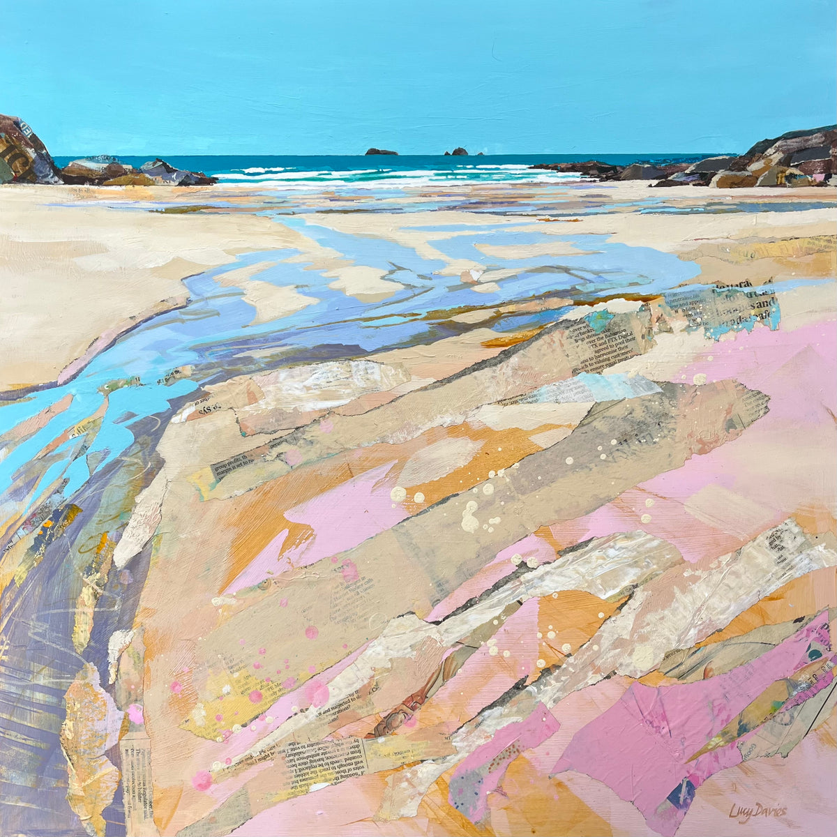 Low Tide, Treyarnon by Lucy Davies fine art available at Padstow Gallery, Cornwall