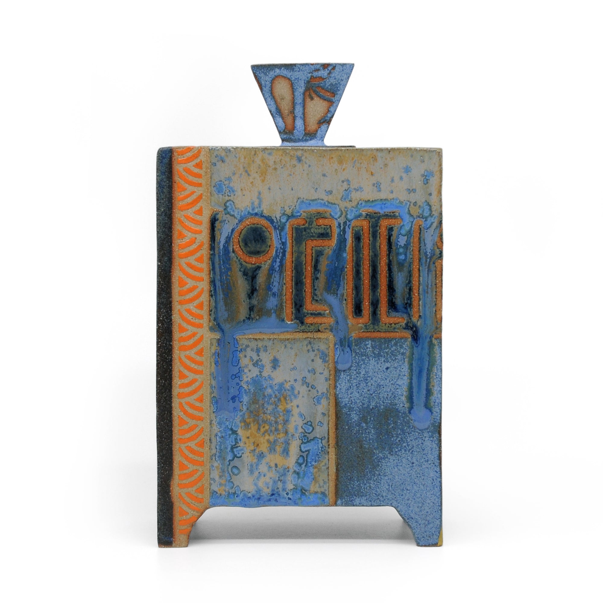 MK34 Orange Bamboo Box with Kintsugi (brass) by Miae Kim ceramics, available at Padstow Gallery, Cornwall