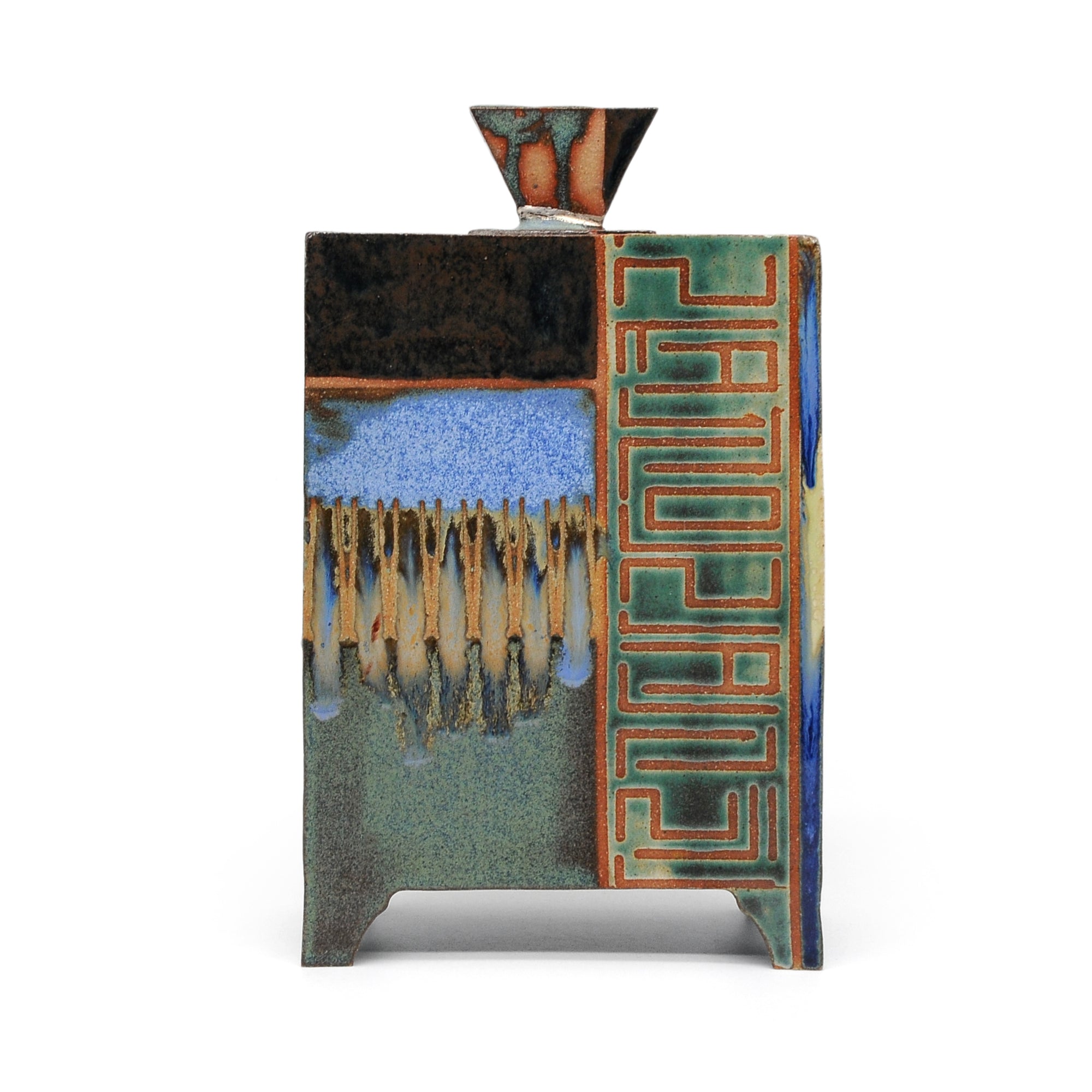 MK35 Bamboo Box with Kintsugi (silver) by Miae Kim ceramics, available at Padstow Gallery, Cornwall