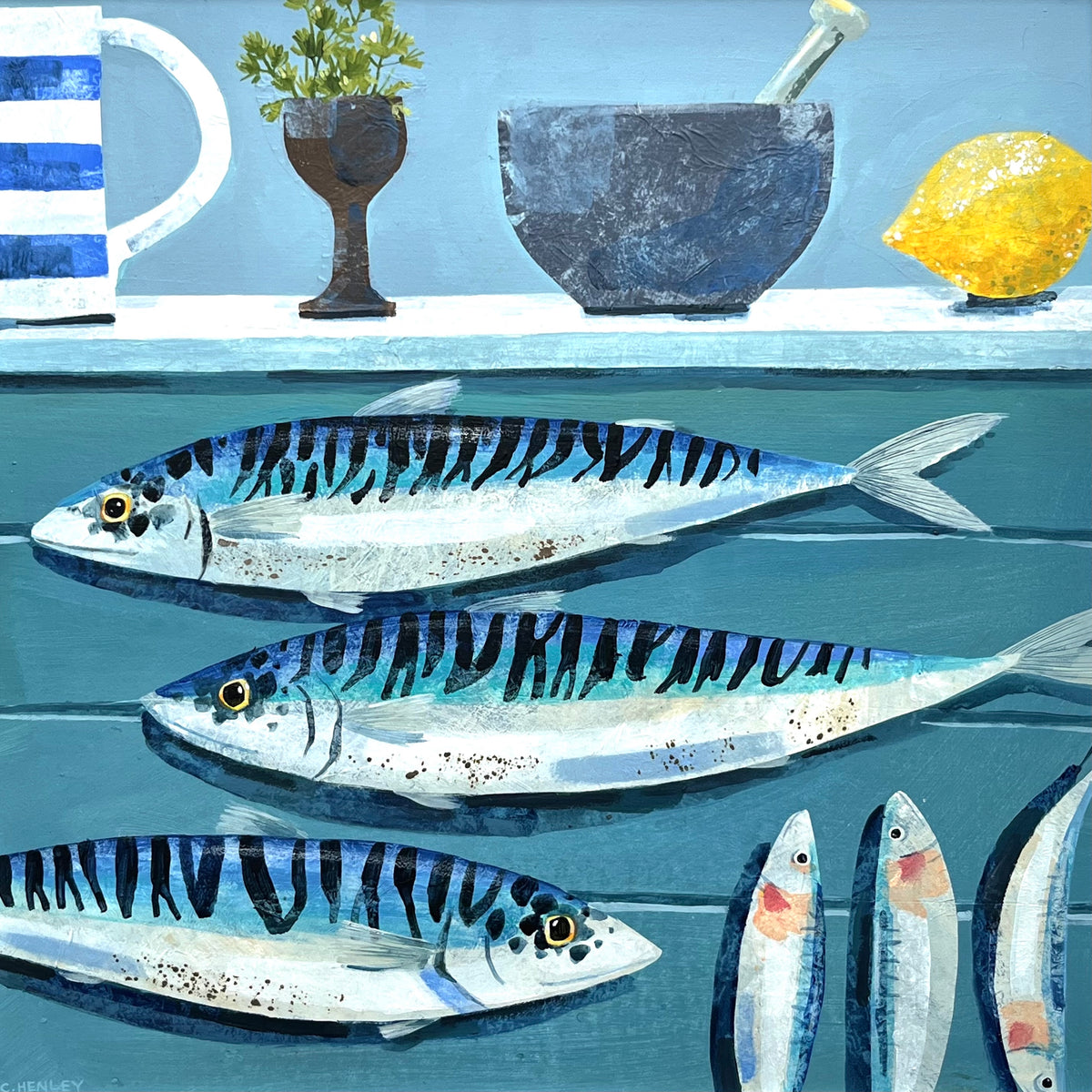 Mackerel and Sardines, by Claire Henley, available at Padstow Gallery, Cornwall