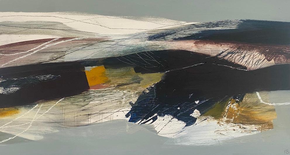 Outcrop 1, mixed media &amp; collage by Karen Birchwood, available from Padstow Gallery, Cornwall