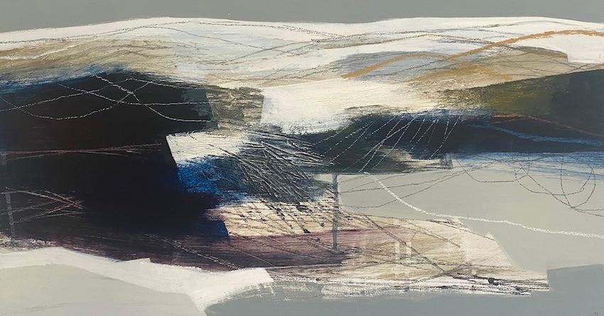 Outcrop 2, mixed media & collage by Karen Birchwood, available from Padstow Gallery, Cornwall