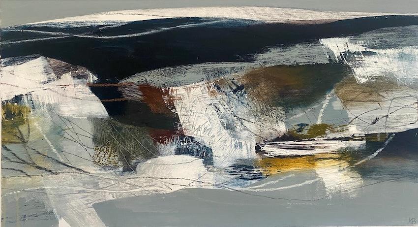 Outcrop 3, mixed media & collage by Karen Birchwood, available from Padstow Gallery, Cornwall