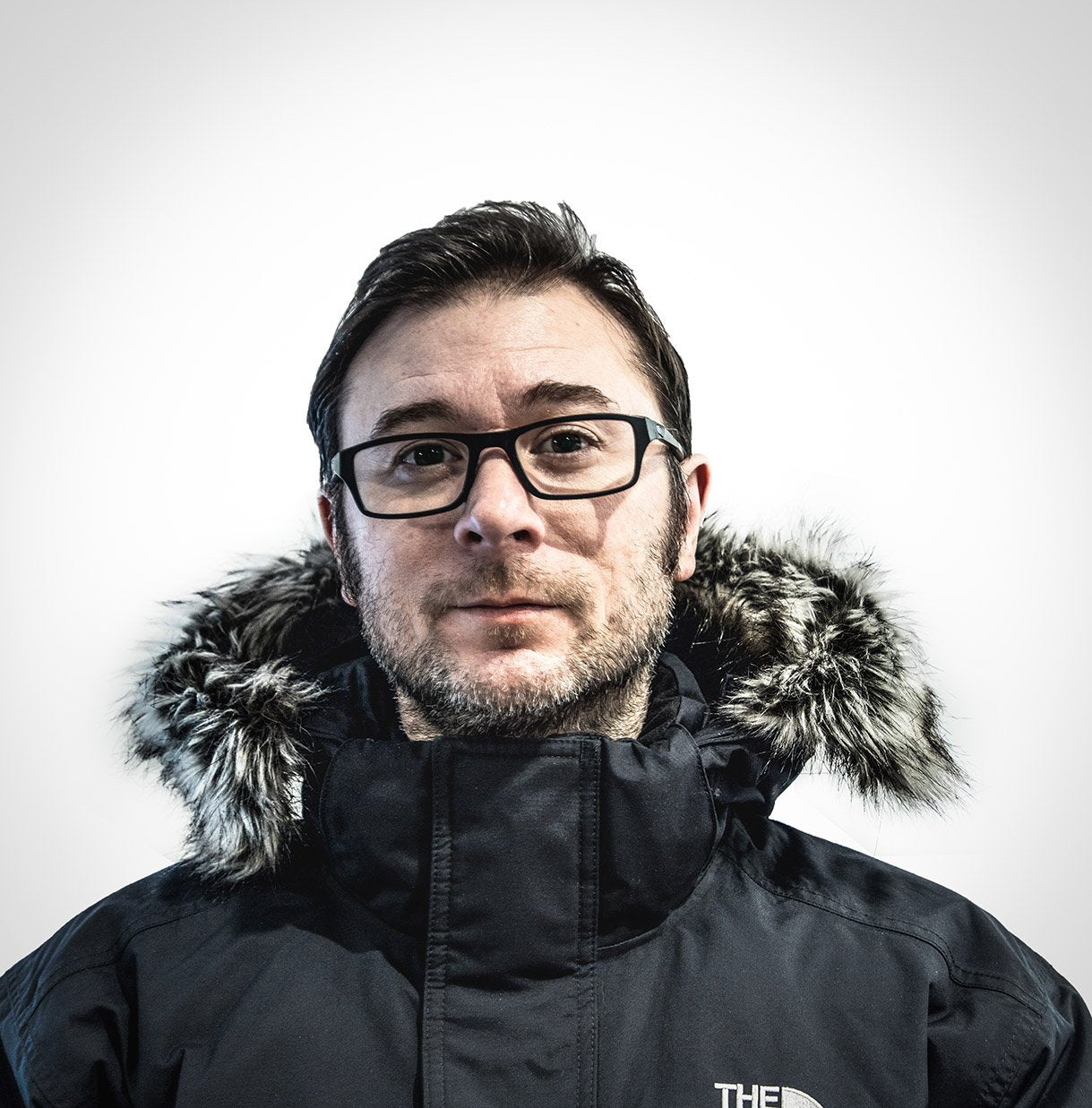 Paul Bennett, fine artist, in an anorak