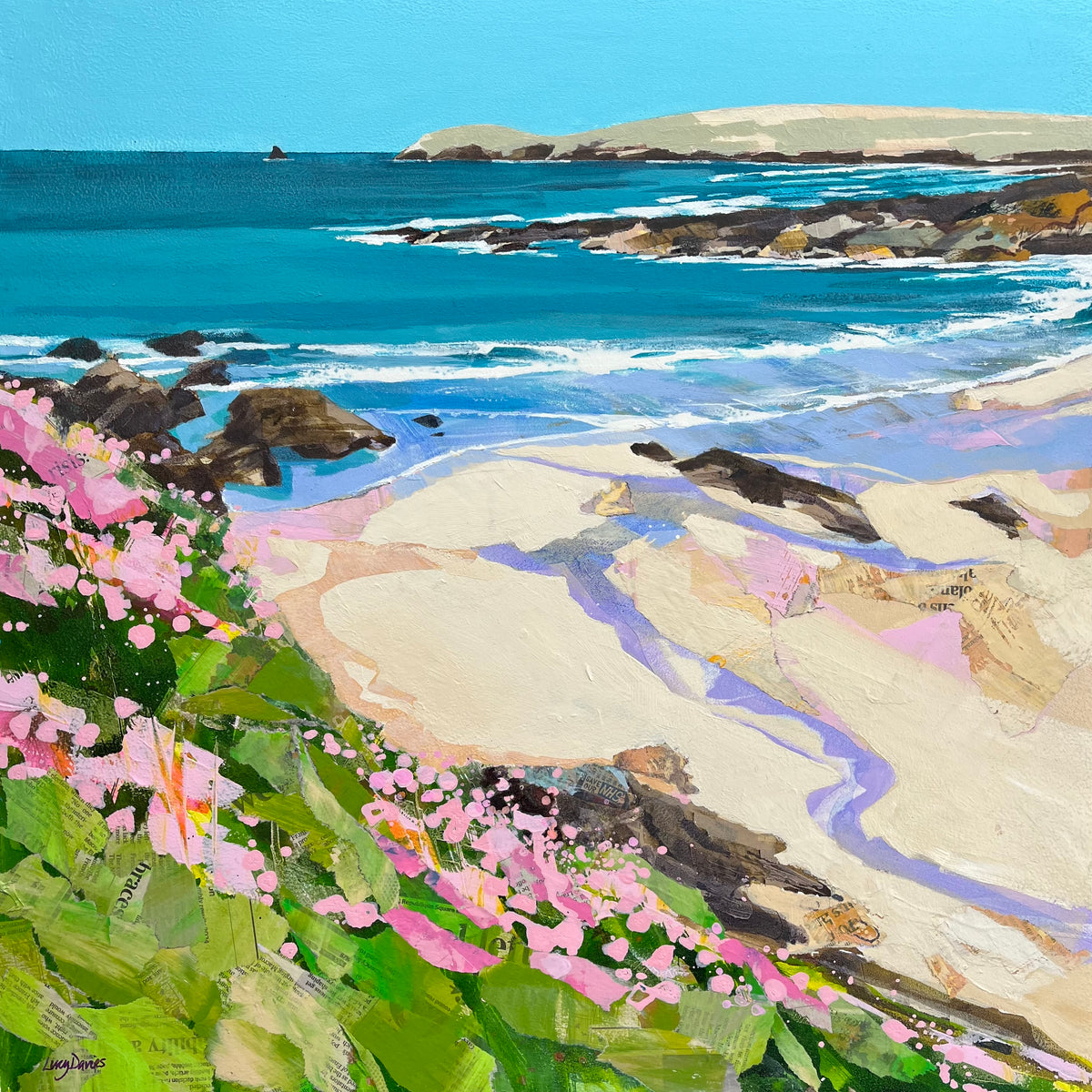 Pinks at Treyarnon By Lucy Davies fine art available at Padstow Gallery, Cornwall