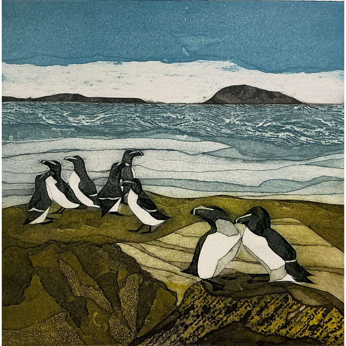 Razor Sharp, collagraph by Sarah Ross-Thompson, available at Padstow Gallery, Cornwall