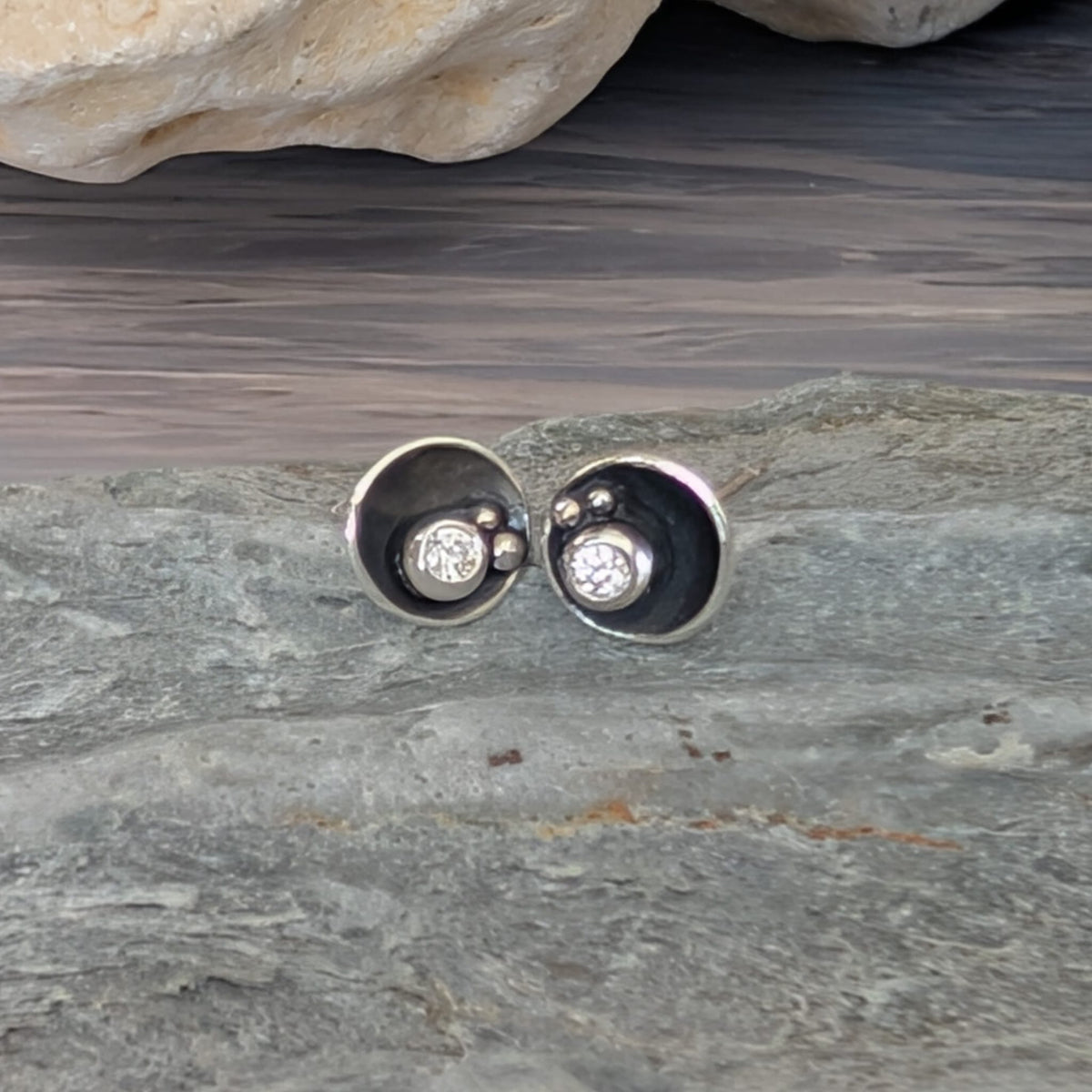 SA Ea335 Small Domed Studs  by Sandra Austin jewellery, available at Padstow Gallery, Cornwall