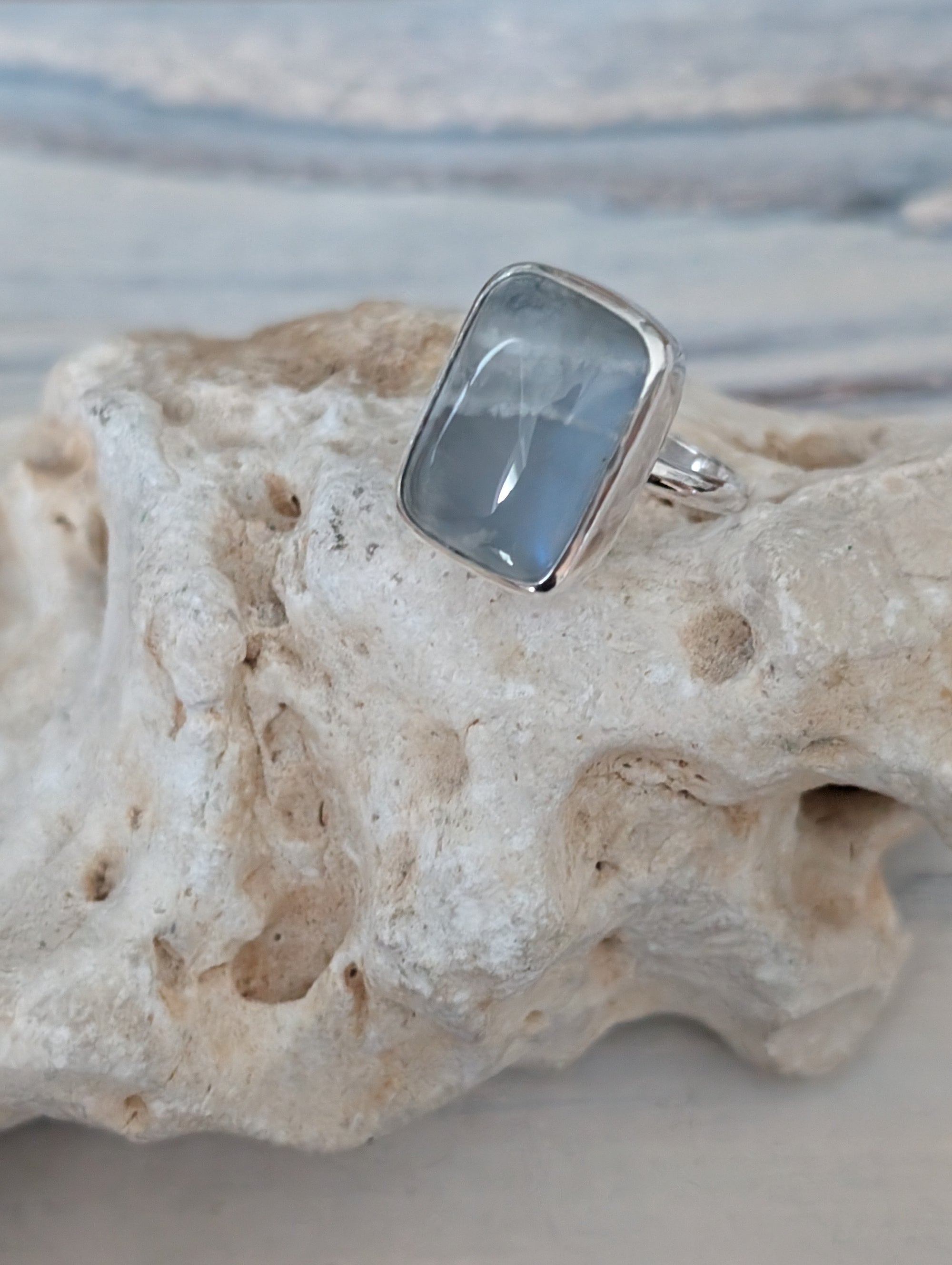 SA R57 Silver Moonstone Ring Size O by Sandra Austin available at Padstow Gallery Cornwall