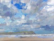 Stepper Point From Polzeath acrylic painting by Andrew Jago available at Padstow Gallery Cornwall