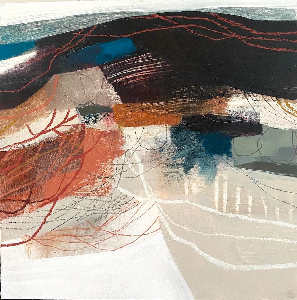 Stone Wall 1, mixed media &amp; collage by Karen Birchwood, available from Padstow Gallery, Cornwall