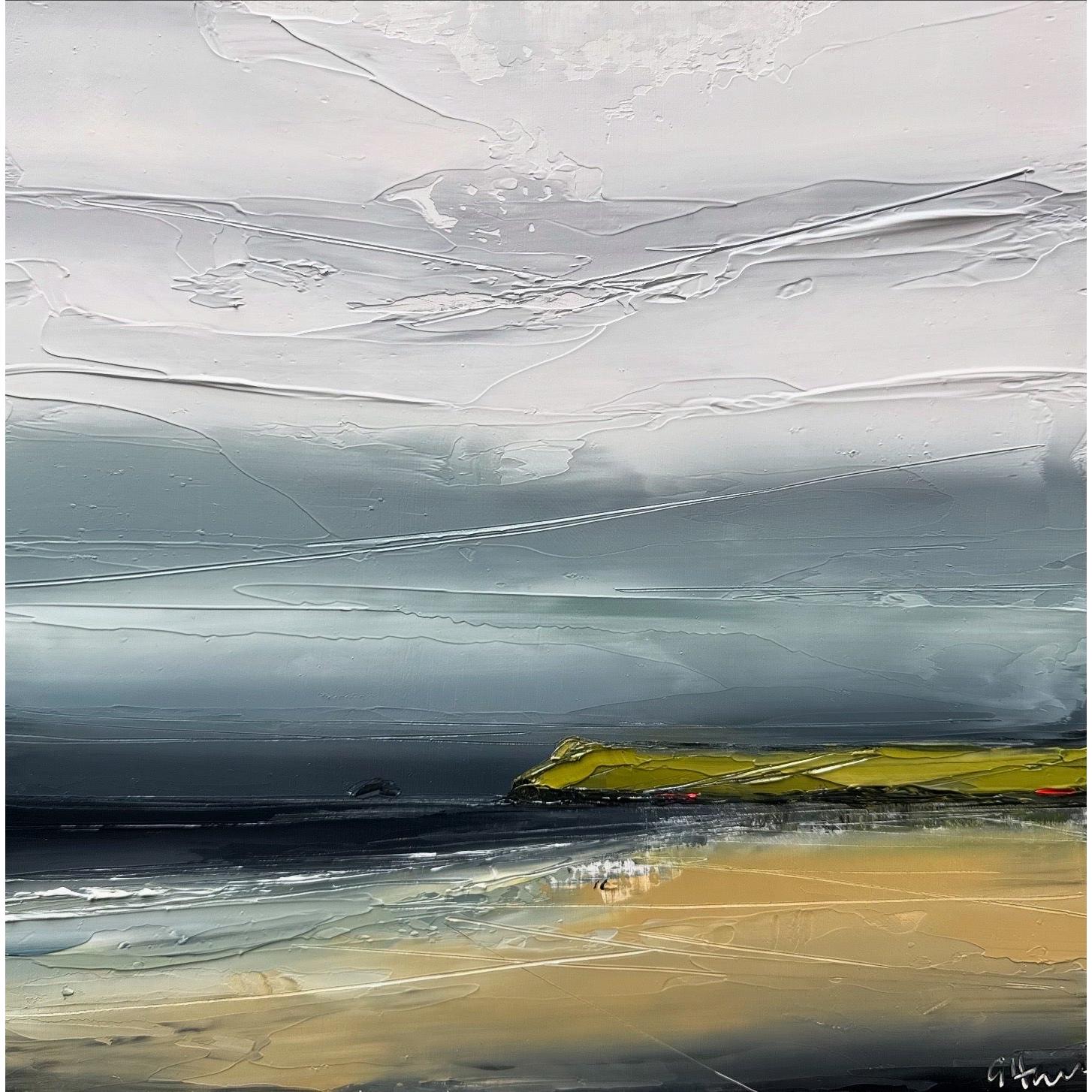 'Passing Storm, Polzeath' oil original painting by Georgia Hart, available at Padstow Gallery, Cornwall