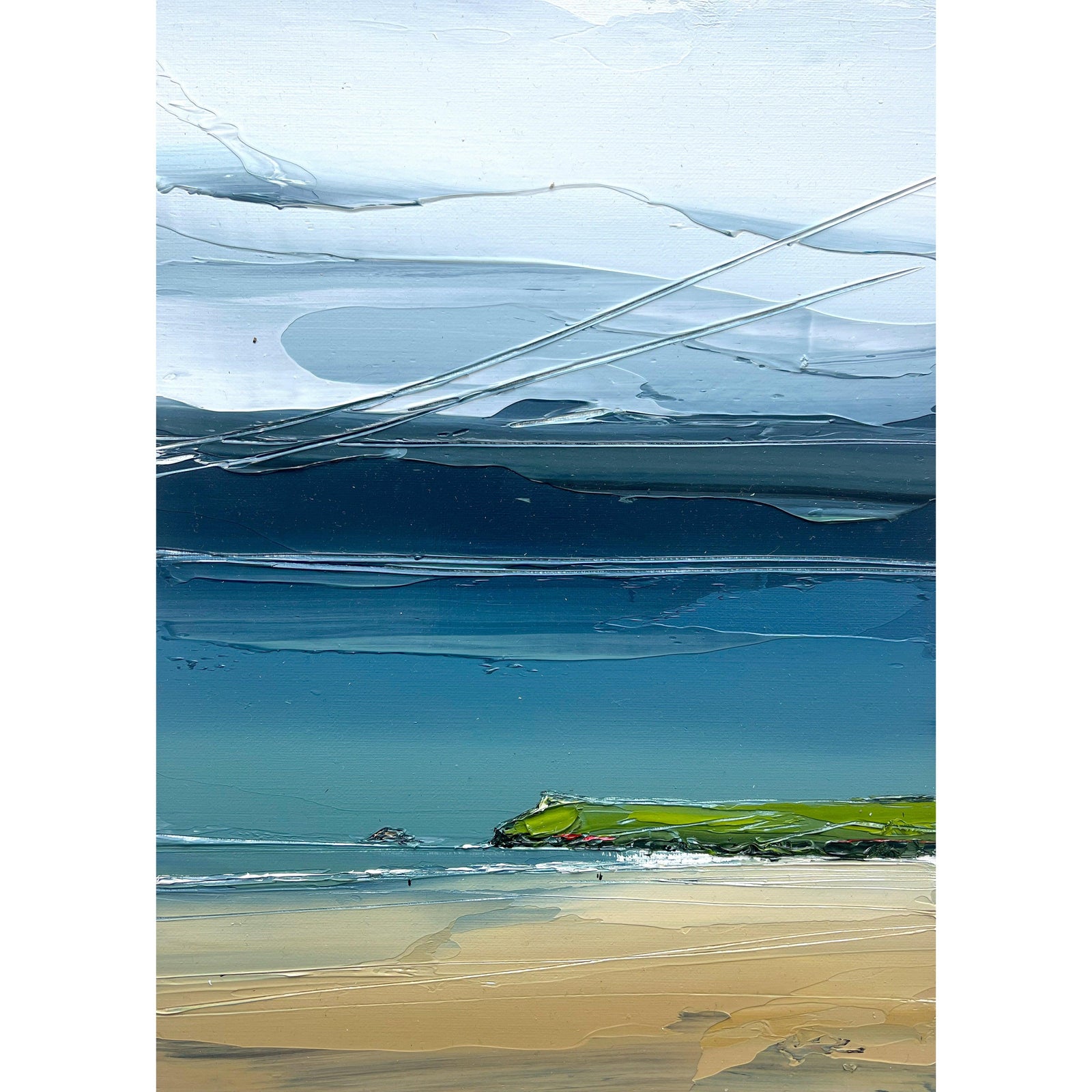 'Summer Rain, Polzeath' oil framed original by Georgia Hart, available at Padstow Gallery, Cornwall