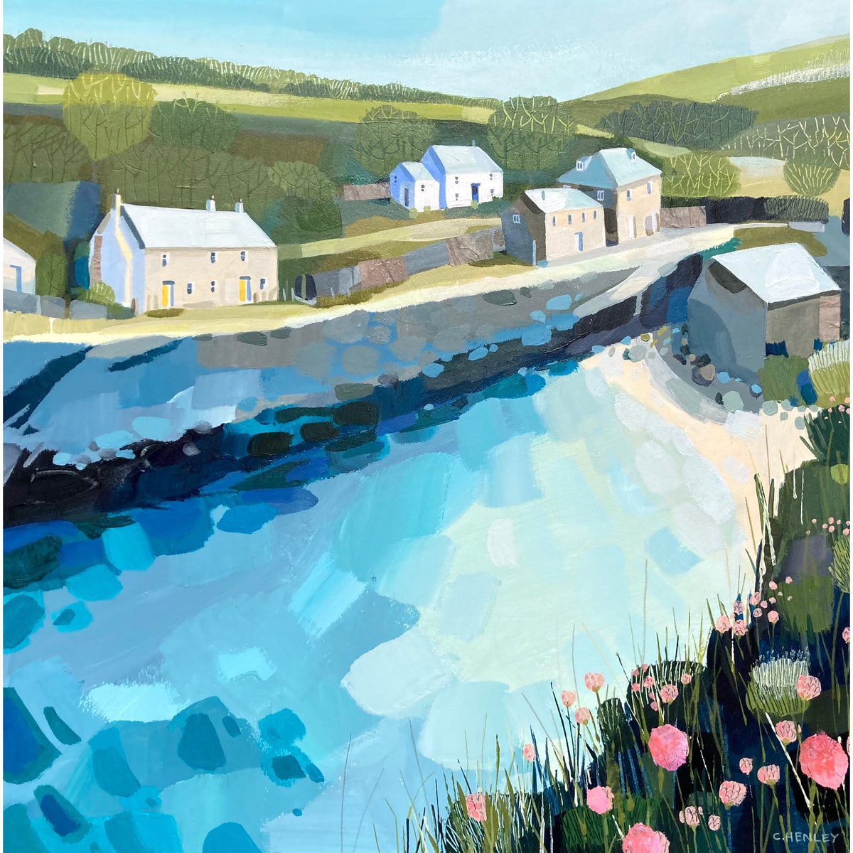 &#39;Summer in Port Quin&#39; a mixed media original by Claire Henley, available at Padstow Gallery, Cornwall