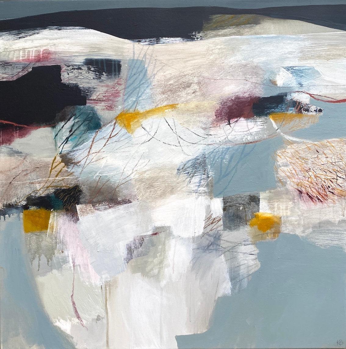Towards The Hill, mixed media & collage by Karen Birchwood, available from Padstow Gallery, Cornwall