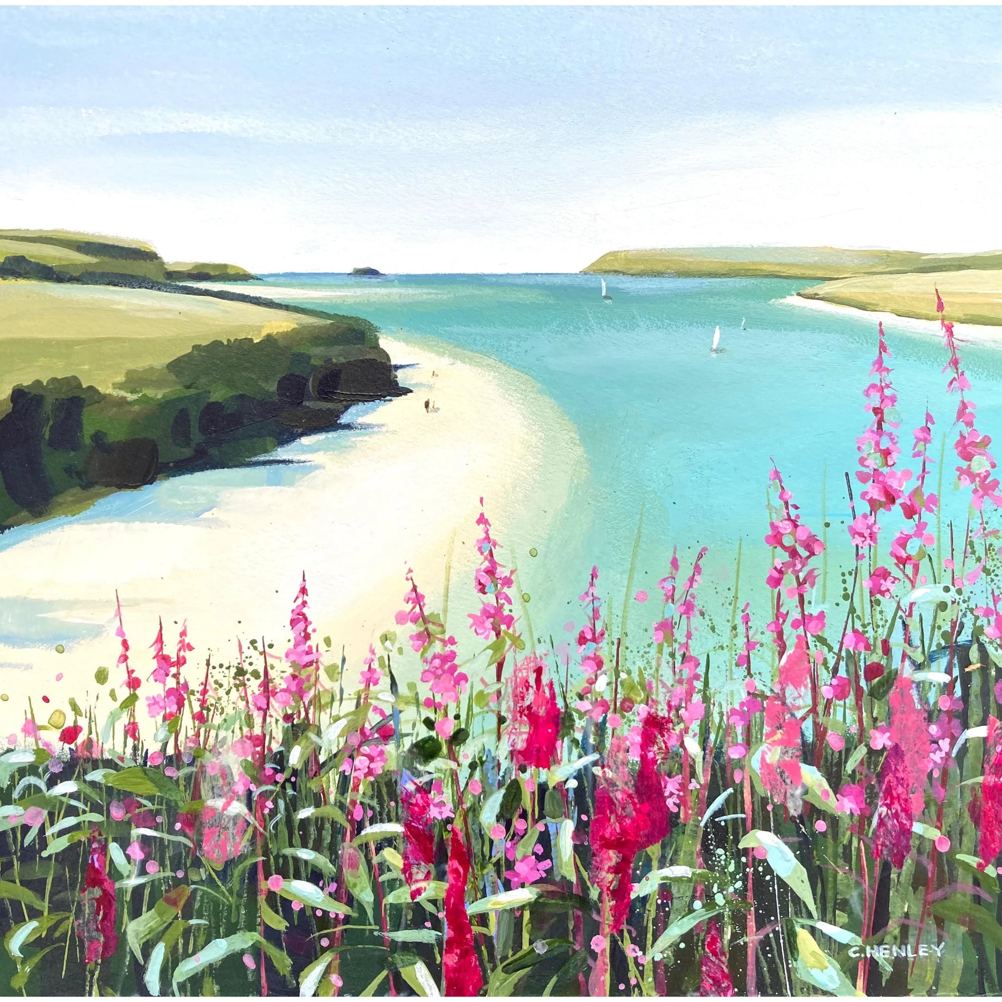 Willowherb by the Camel Estuary by Claire Henley available at Padstow Gallery, Cornwall