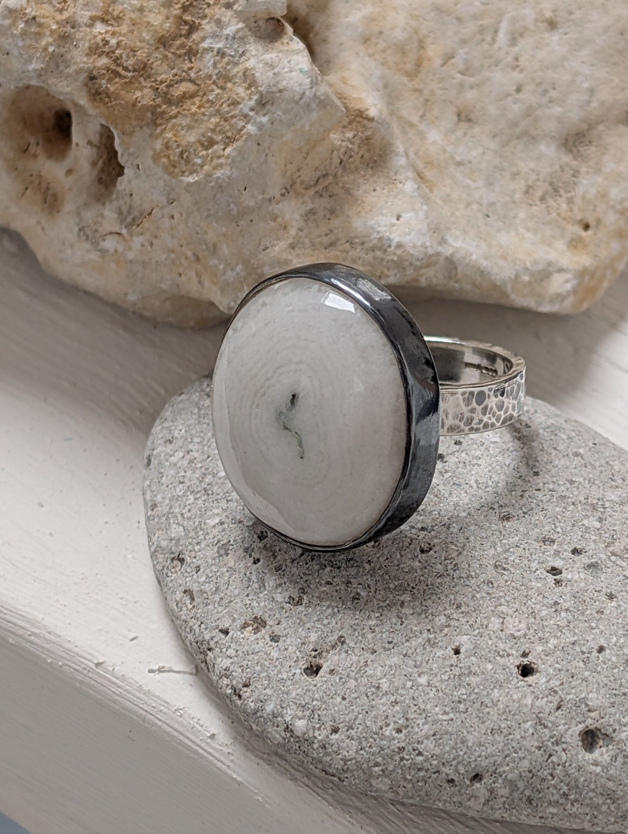 SA R59 Oval Solar Moss Quartz Silver Ring  Size O by Sandra Austin available at Padstow Gallery Cornwall
