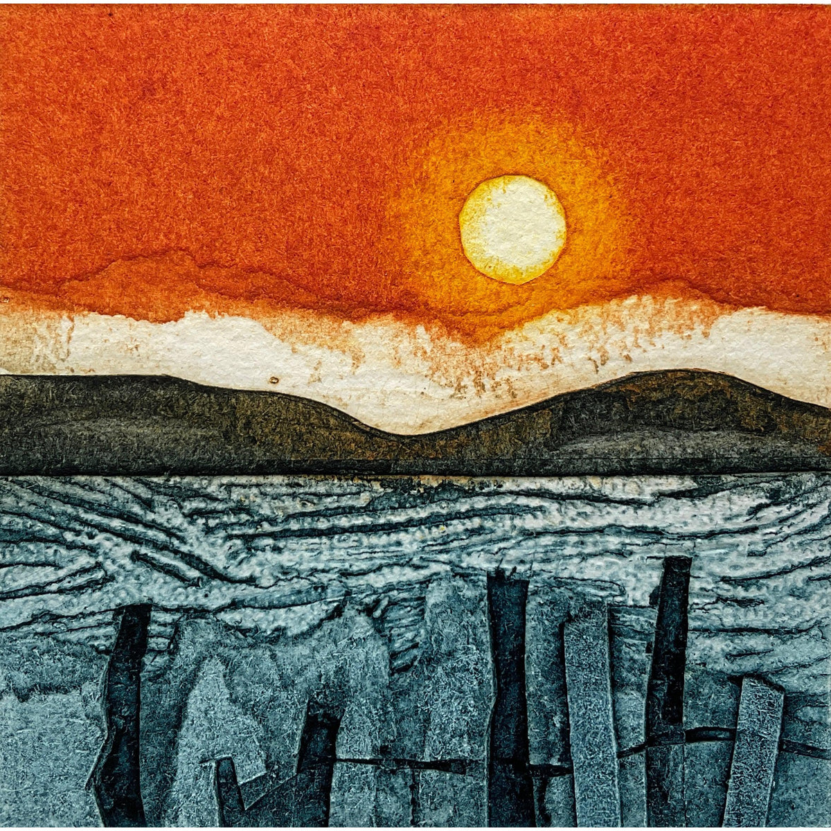 Farewell, limited edition collagraph  by Sarah Ross-Thompson available at Padstow Gallery, Cornwall
