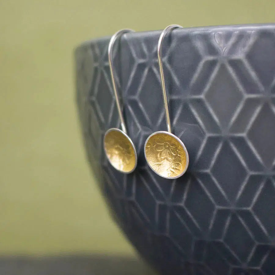 JT306 Golden Watercolour Blossom Cup Drop Earrings by Jo Tinley at Padstow Gallery, Cornwall