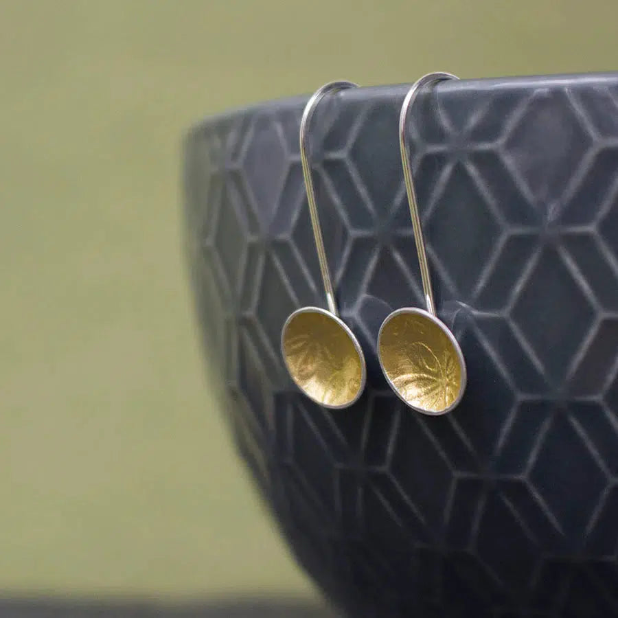 JT308 Golden Watercolour Floral Cup Drop Earrings by Jo Tinley at Padstow Gallery, Cornwall