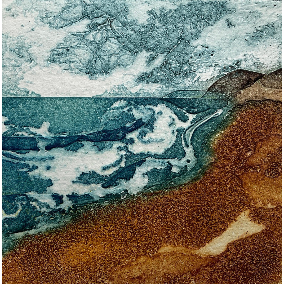 Golden Sands, limited edition collagraph  by Sarah Ross-Thompson available at Padstow Gallery, Cornwall