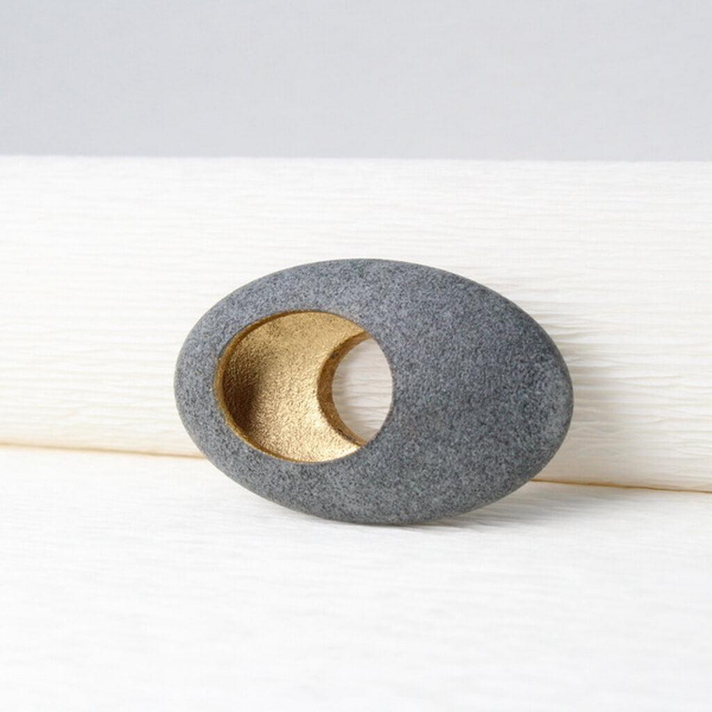 JDF7 Hollow Pebble Brooch by John and Dawn Field, available at Padstow Gallery, Cornwall