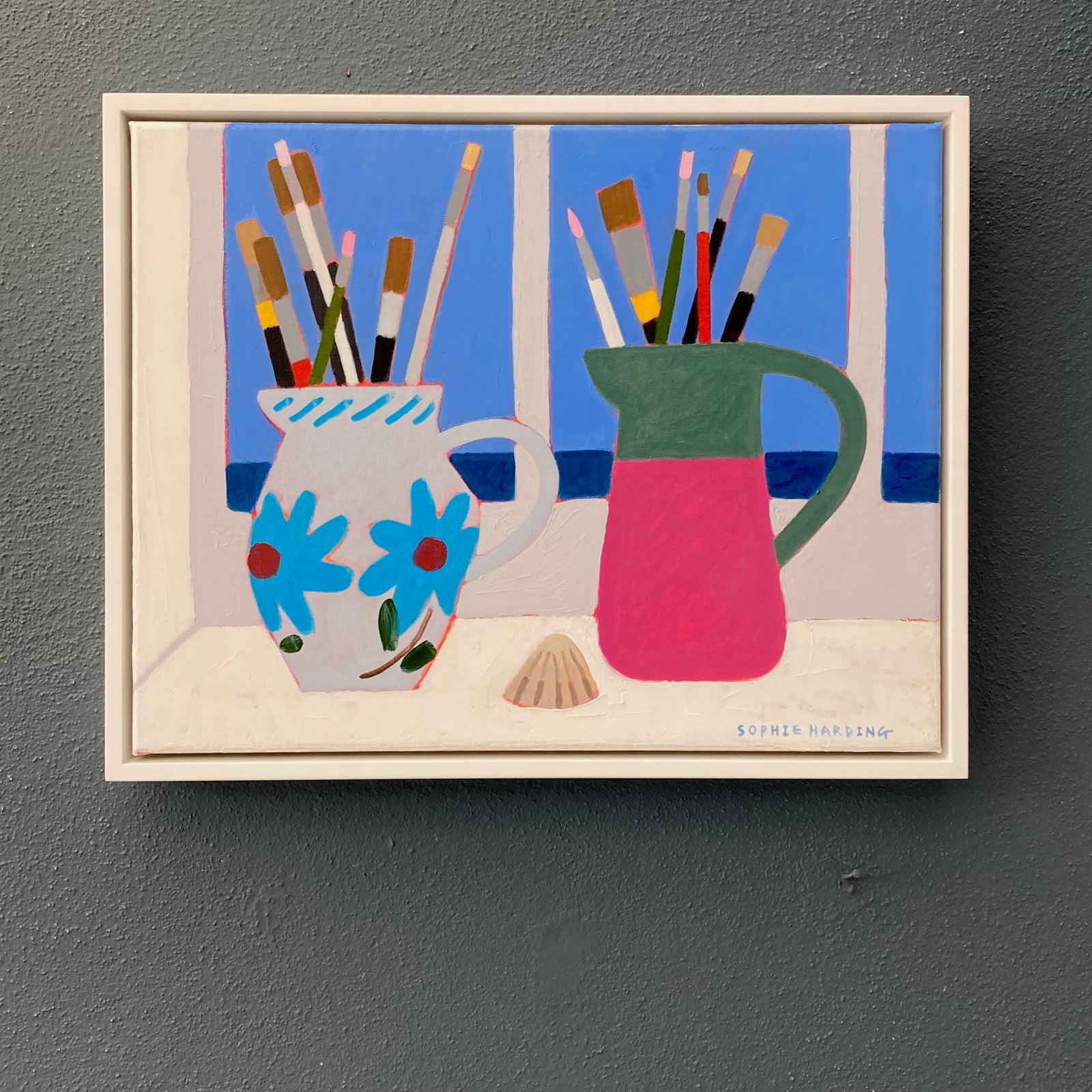 Handmade Jugs In The Studio Window by Sophie Harding available at Padstow Gallery, Cornwall 
