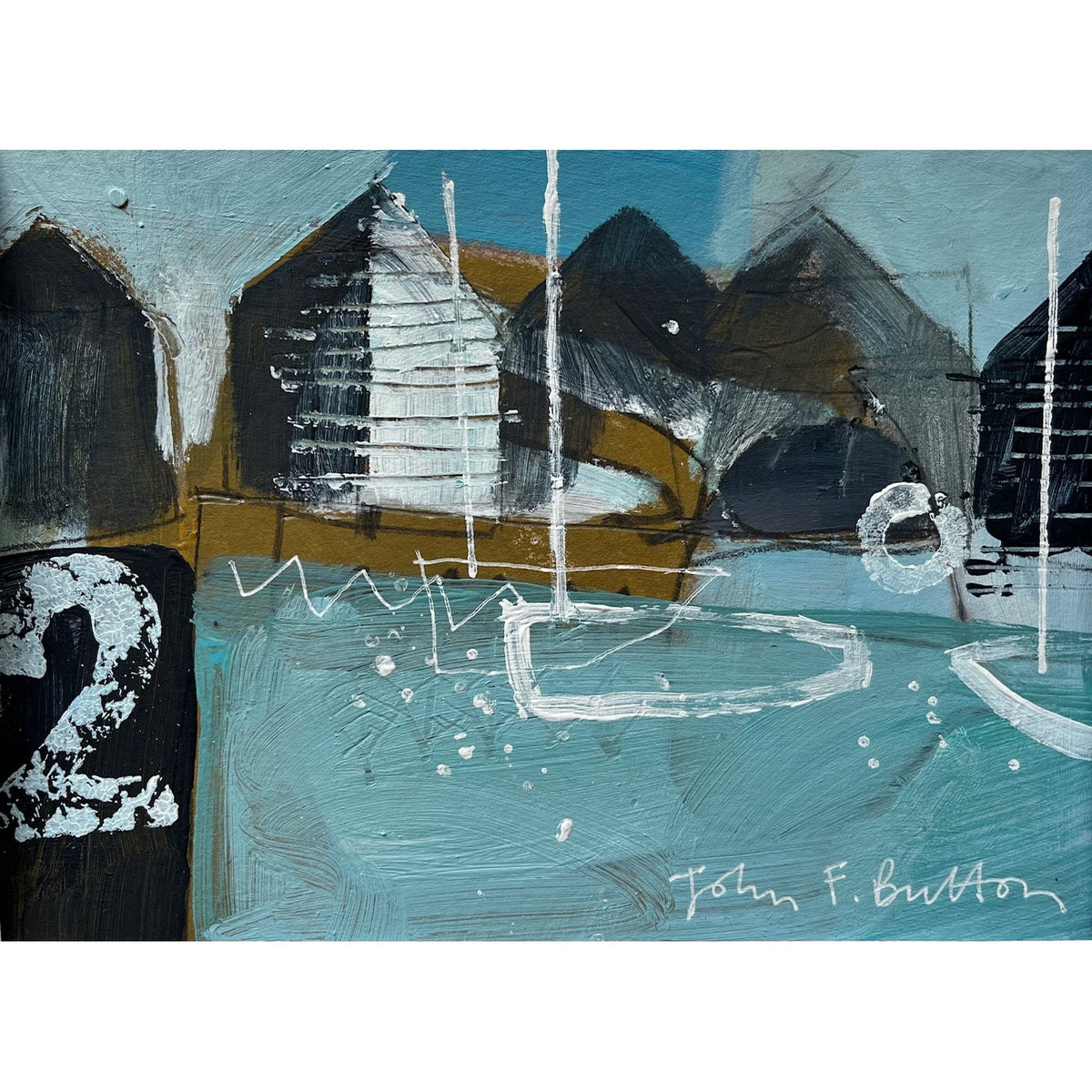 &#39;JB02 Coastal Study&#39; acrylic and pencil original painting, by John Button, available at Padstow Gallery, Cornwall