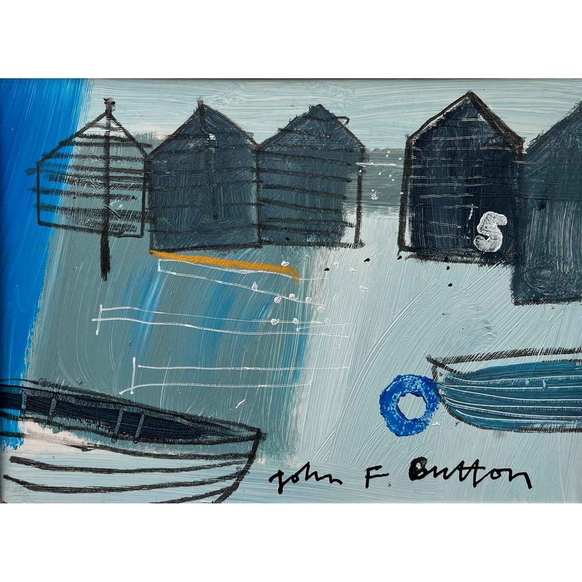 &#39;JB05 Coastal Study&#39; acrylic and pencil original painting, by John Button, available at Padstow Gallery, Cornwall