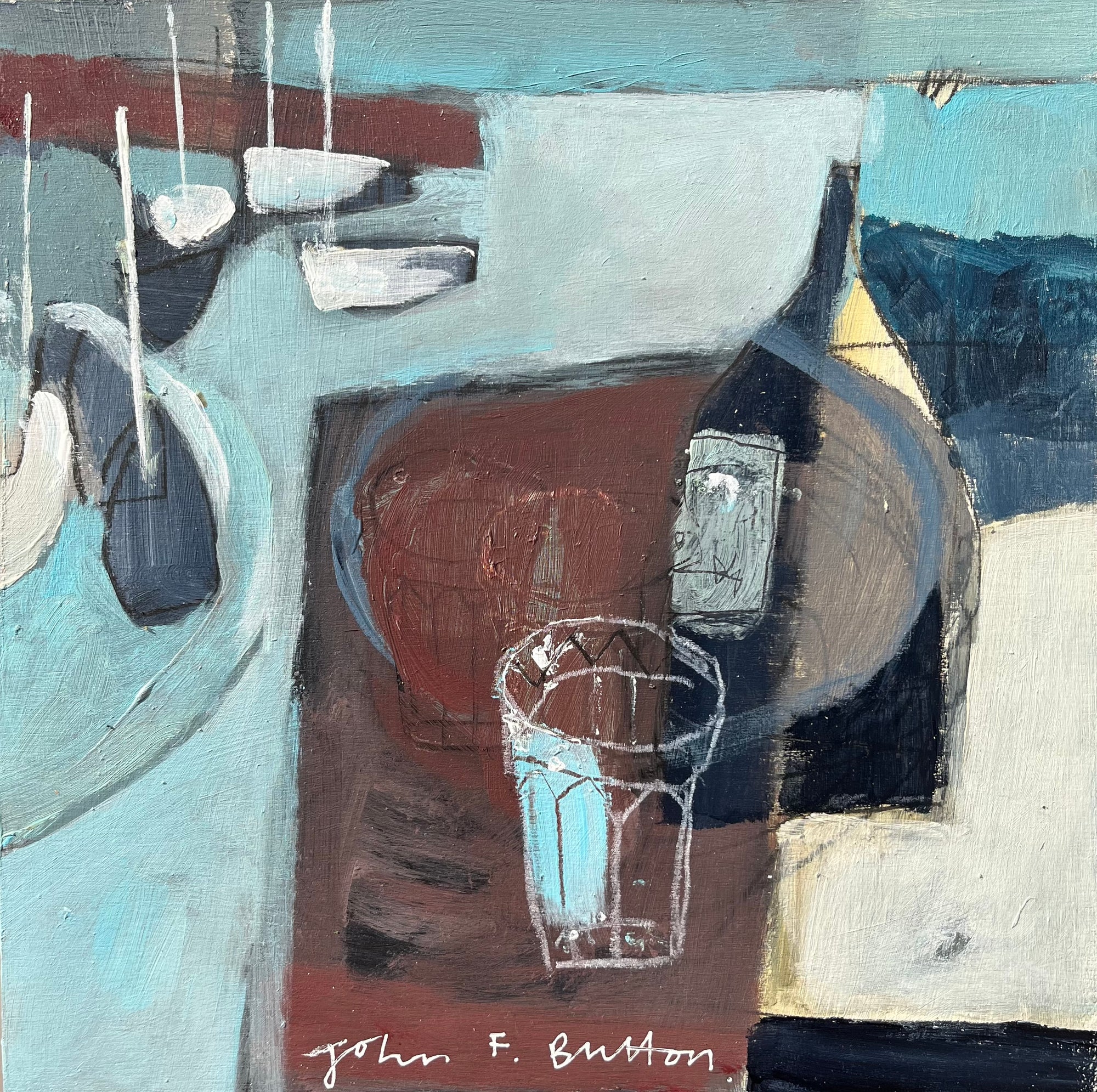 'When you go away' mixed media on board by John Button, available at Padstow Gallery, Cornwall