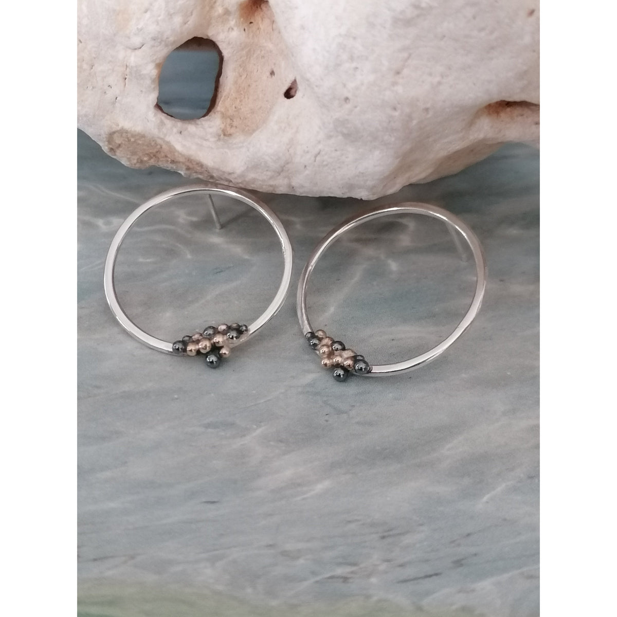 SA Ea122 Silver hoop stud earrings&#39; by Sandra Austin jewellery, available at Padstow Gallery, Cornwall