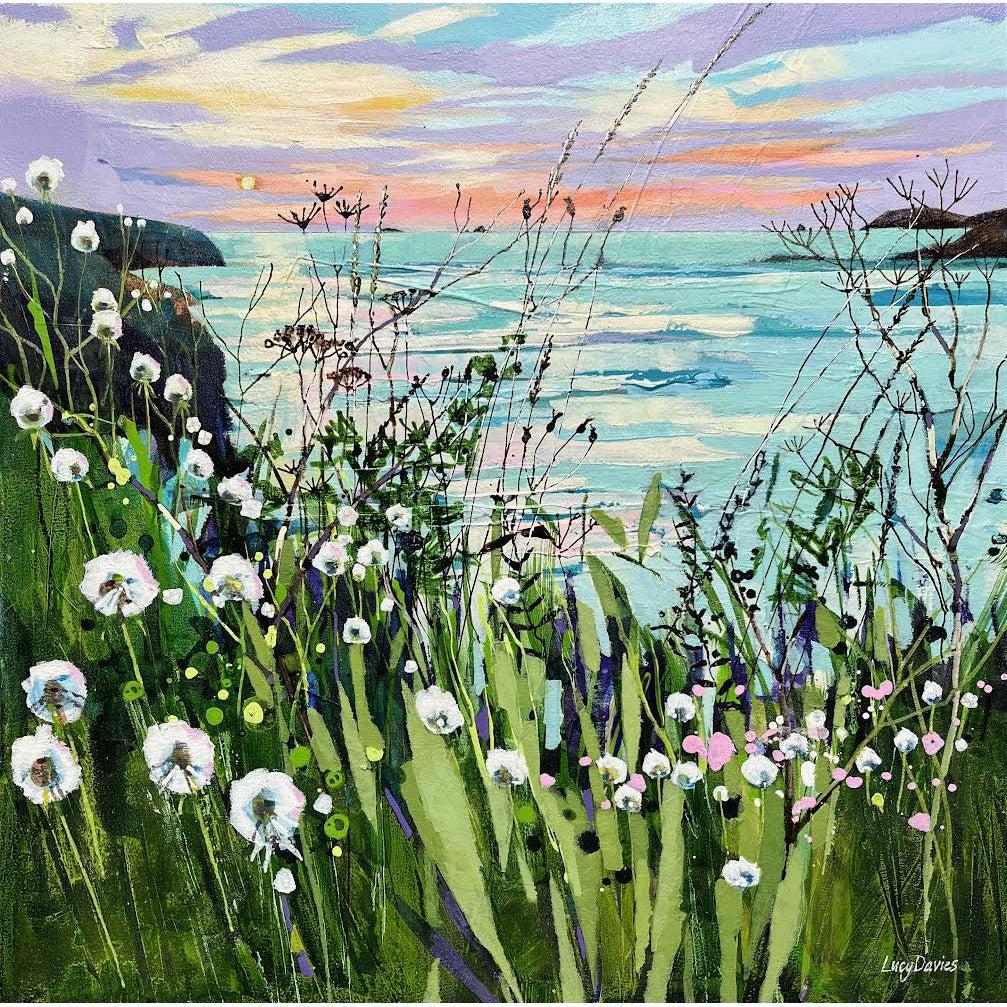 'Sunset at Treyarnon' by Lucy Davies available at Padstow Gallery, Cornwall