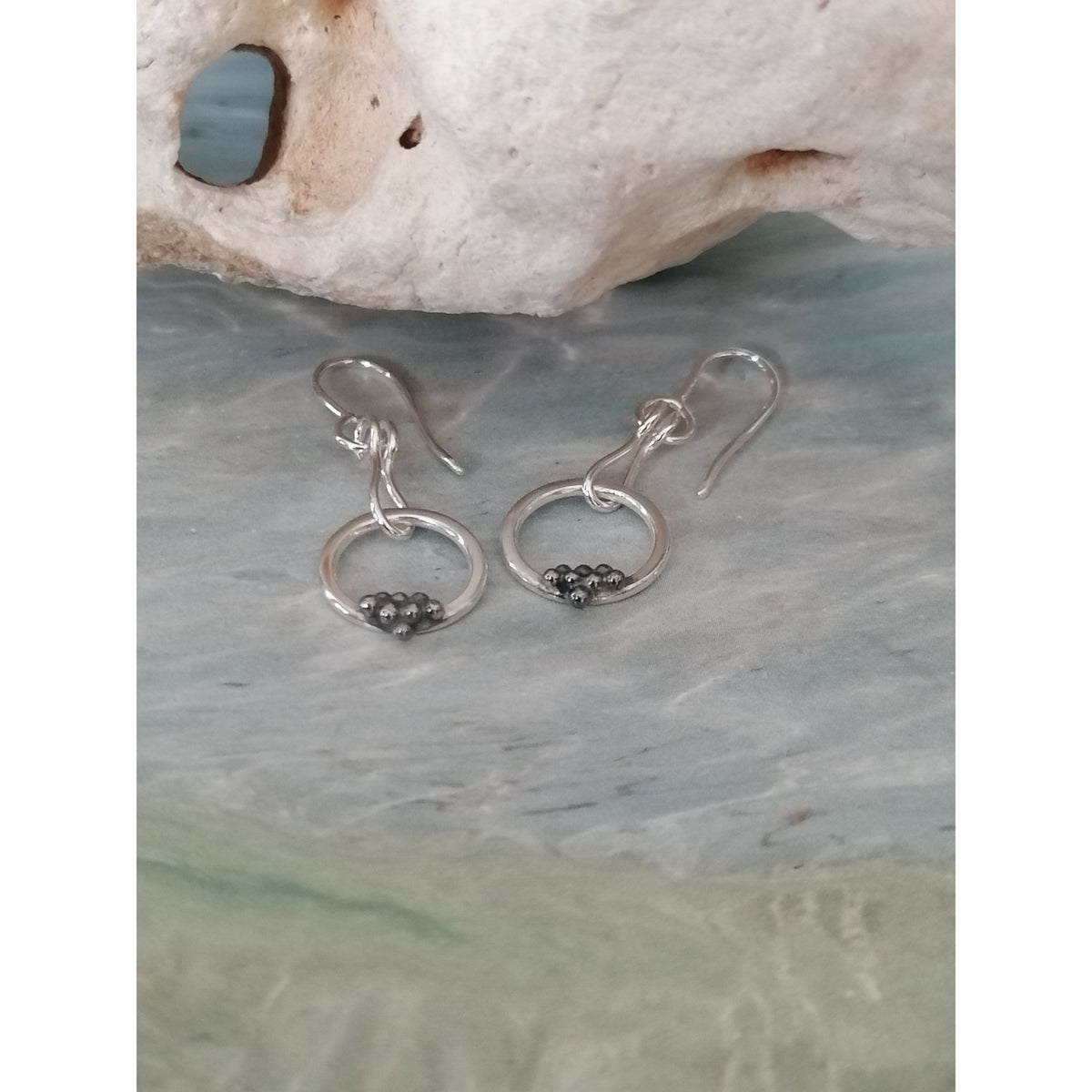 SA Ea129 Silver hoop drop earrings&#39; by Sandra Austin jewellery, available at Padstow Gallery, Cornwall