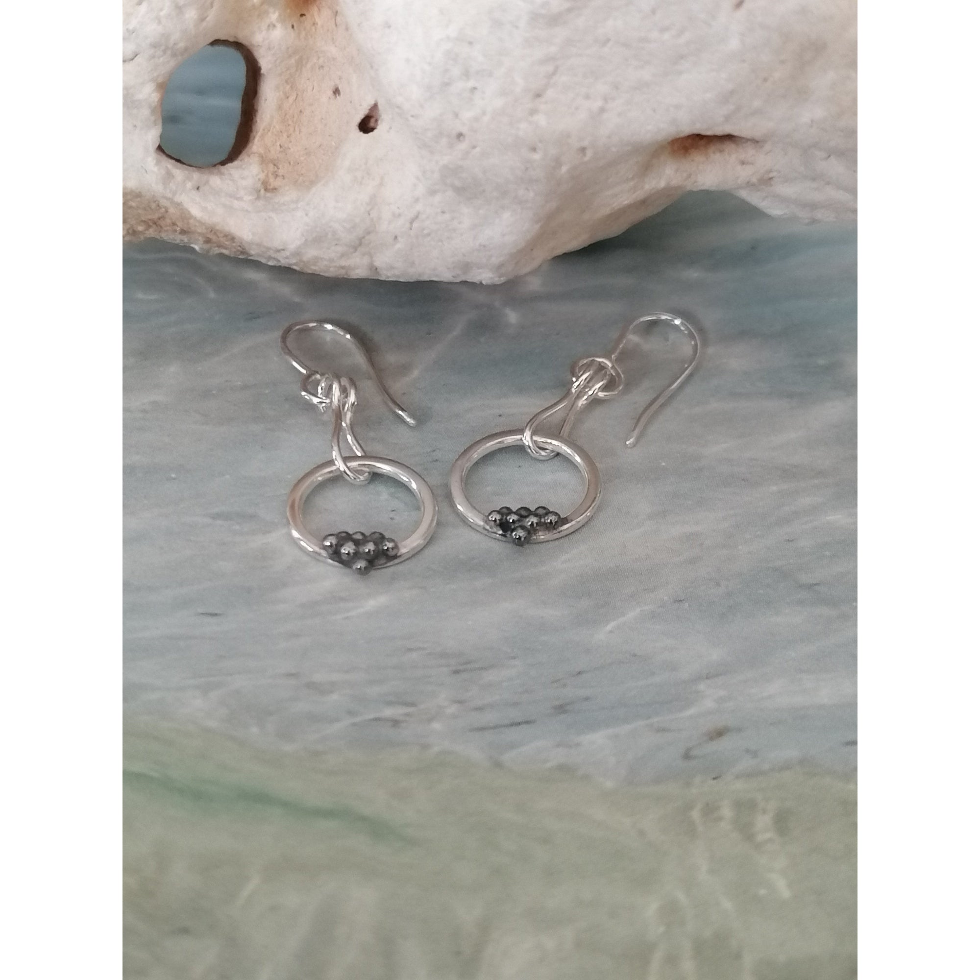 SA Ea129 Silver hoop drop earrings' by Sandra Austin jewellery, available at Padstow Gallery, Cornwall