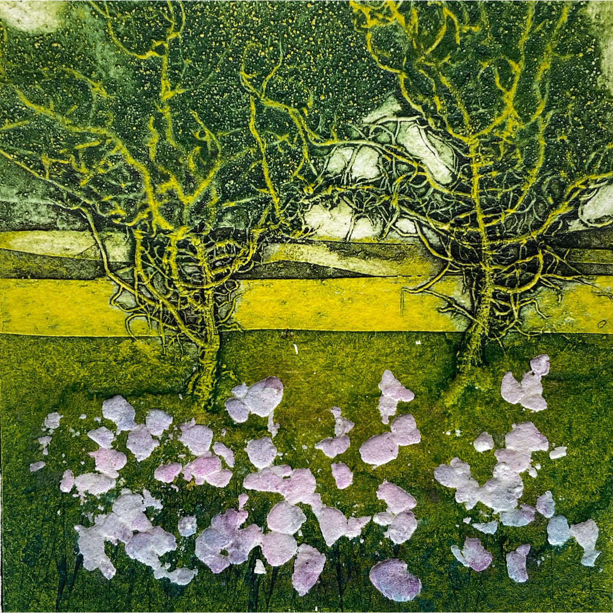 Kissing, limited edition collagraph  by Sarah Ross-Thompson available at Padstow Gallery, Cornwall