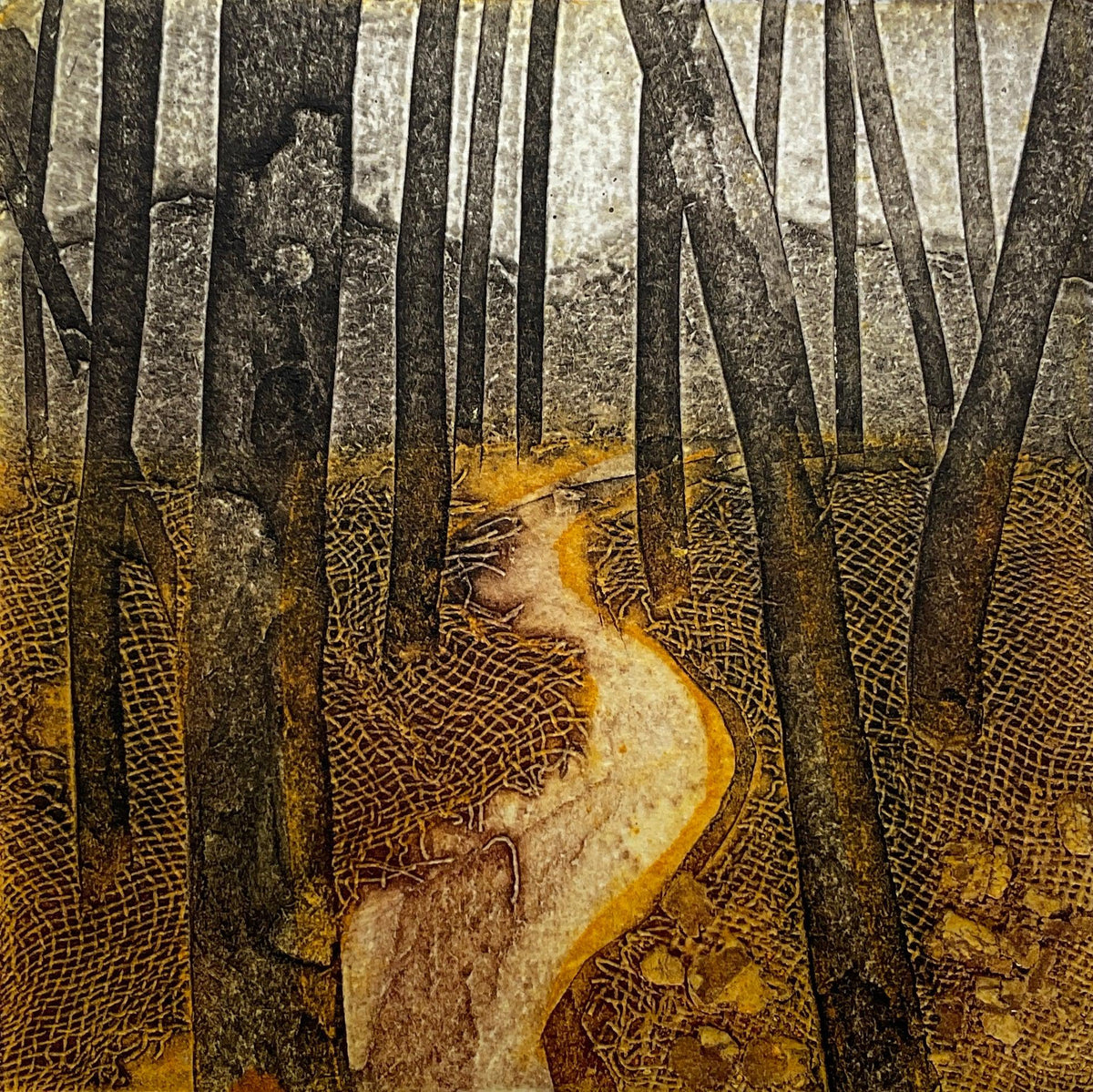 Meander, limited edition collagraph  by Sarah Ross-Thompson available at Padstow Gallery, Cornwall