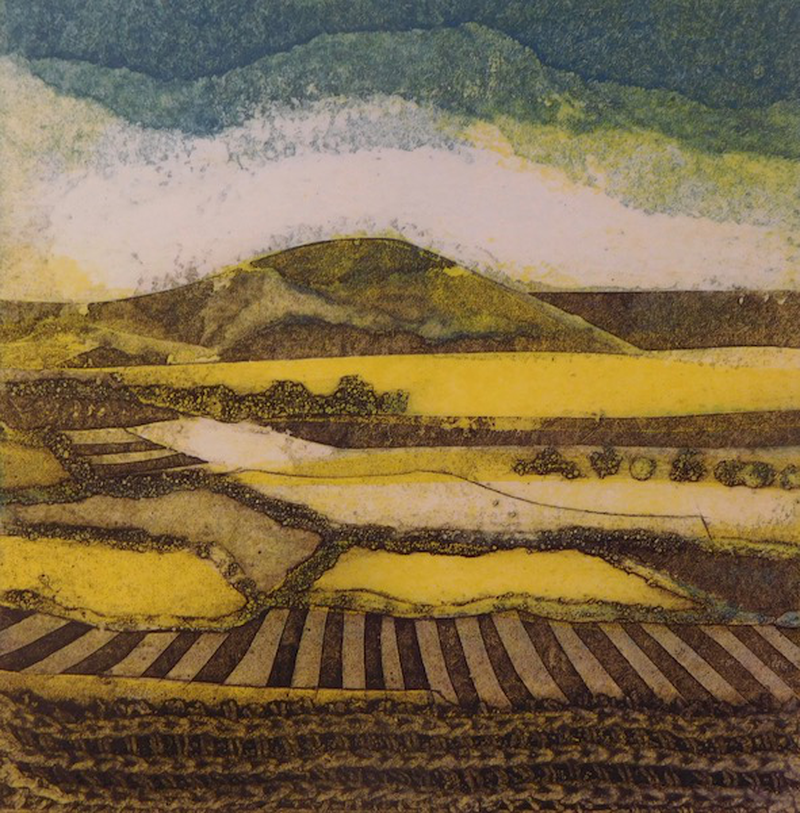 Much Ado, collagraph by Sarah Ross-Thompson, available at Padstow Gallery, Cornwall