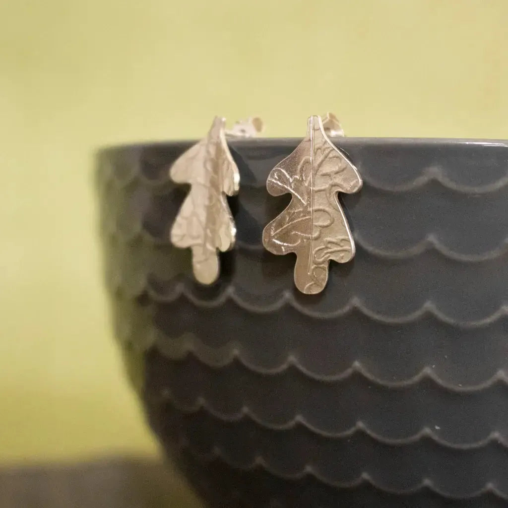 Watercolour Oak Leaf Stud Earrings by Jo Tinley, at Padstow Gallery, Cornwall
