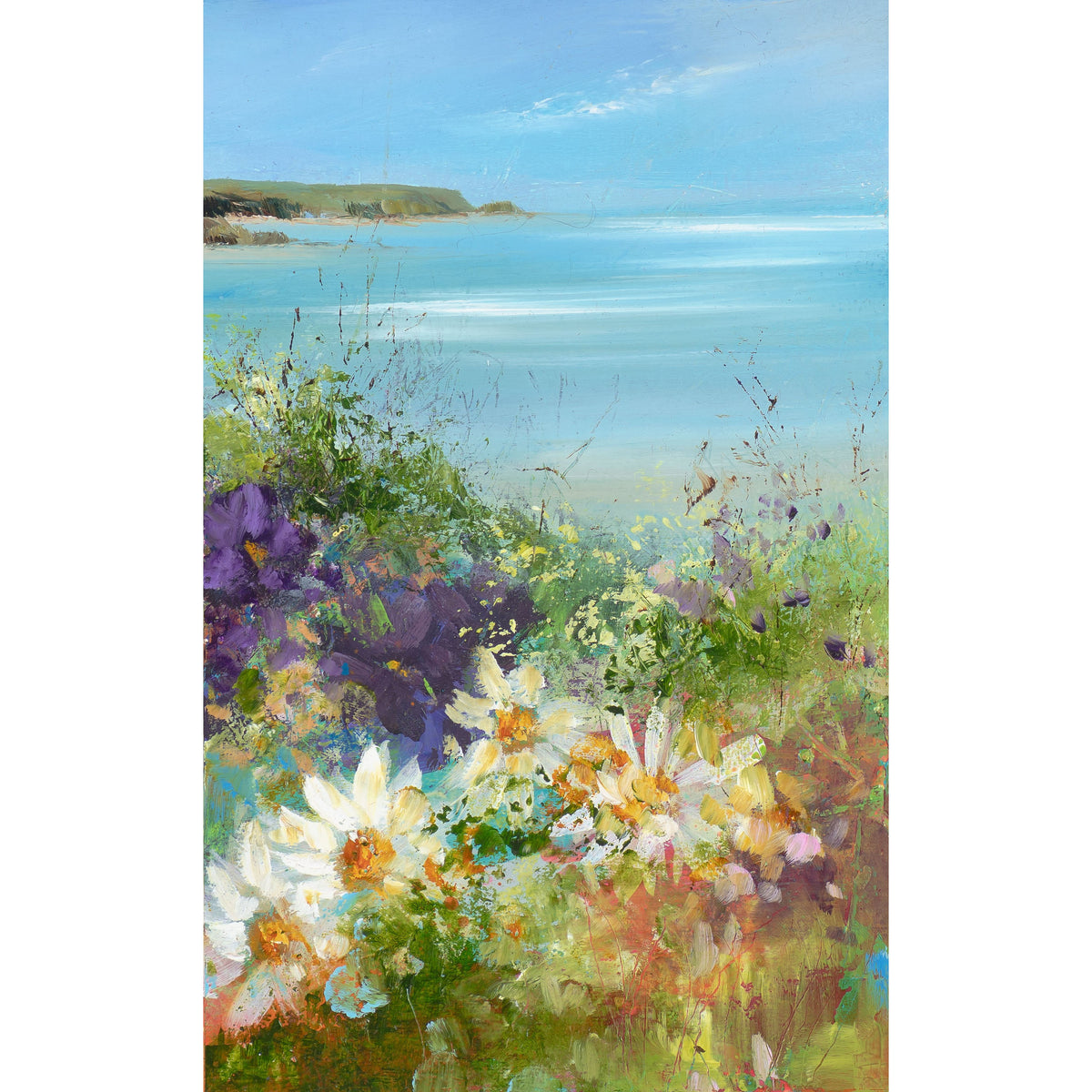 &#39;Summer Flowers&#39; oil on paper original by Amanda Hoskin, available at Padstow Gallery, Cornwall